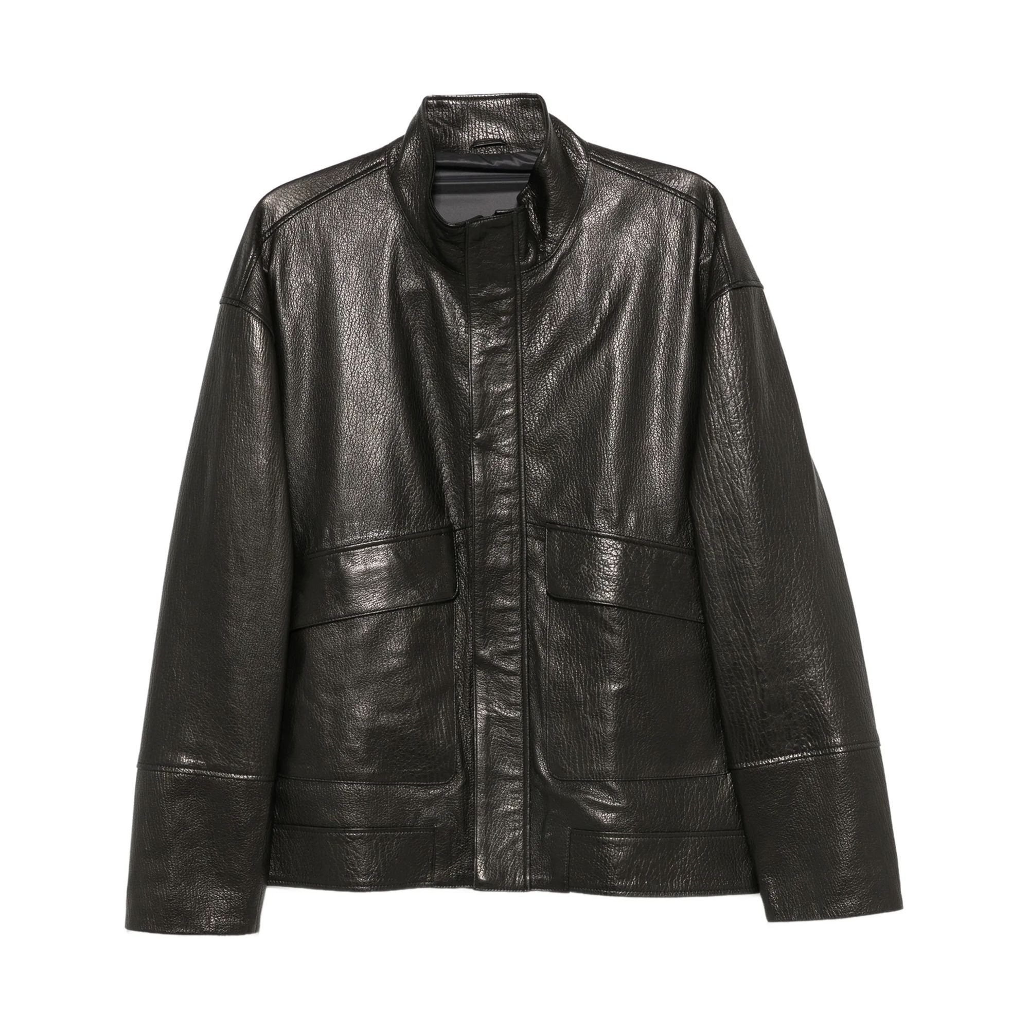 SERGIO MORETTI Odinė striukė vyrams, Juoda, Leather jacket 1