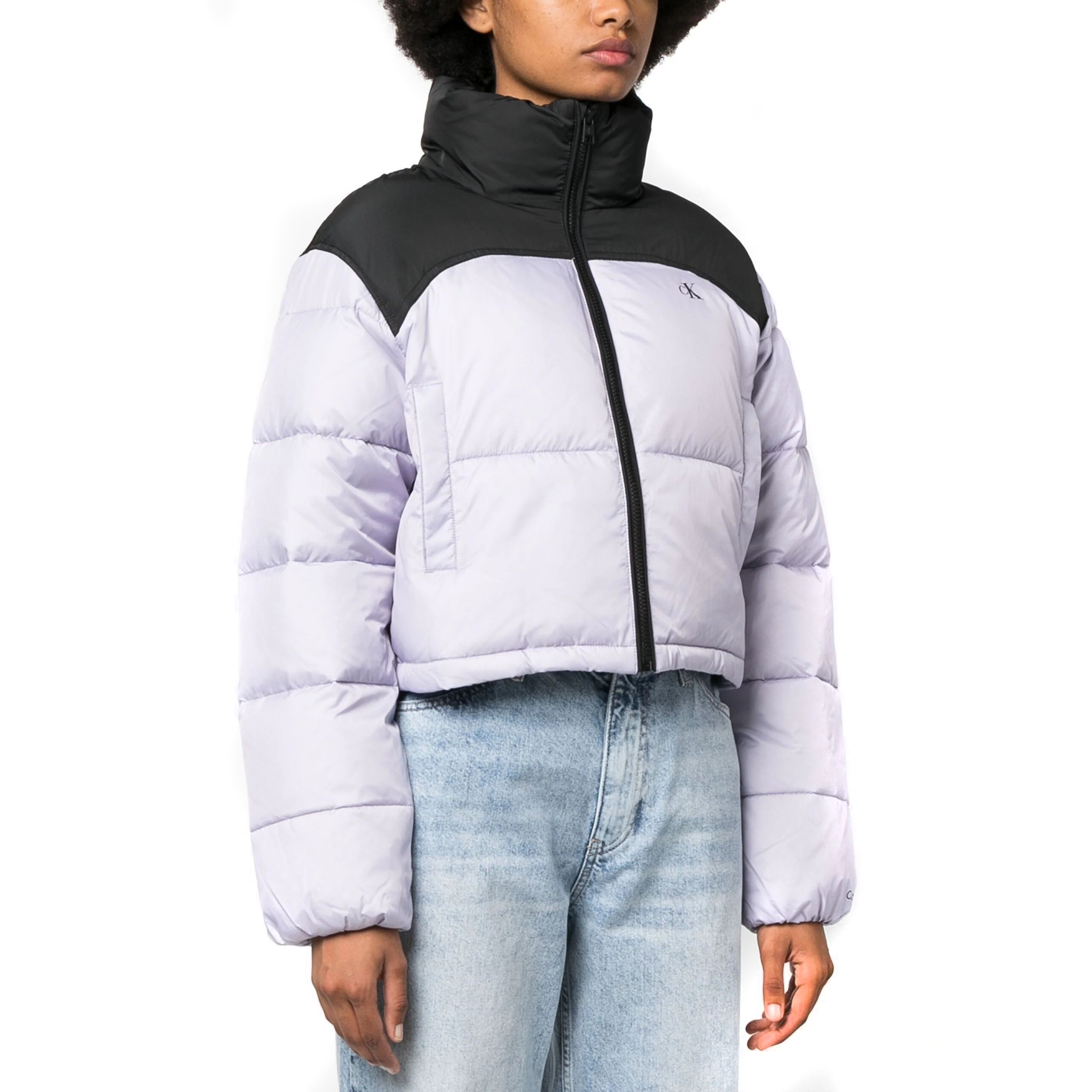 CALVIN KLEIN JEANS Pūkinė striukė moterims, purple, Blocked cropped puffer 2
