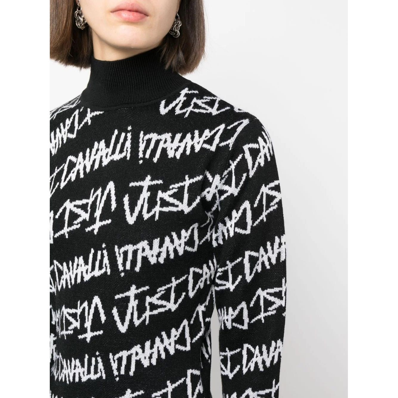 JUST CAVALLI Midi suknelė moterims, Juoda, Long sleeve dress 4