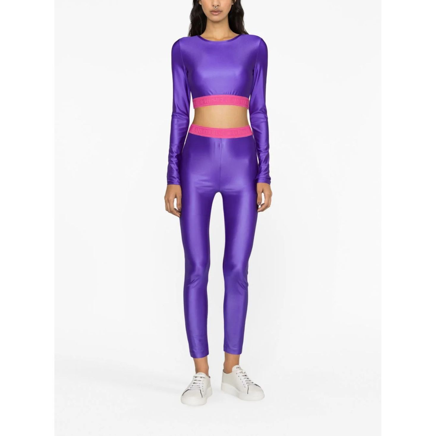 VERSACE JEANS CUTURE Palaidinės moterims, purple, Print chain top 2