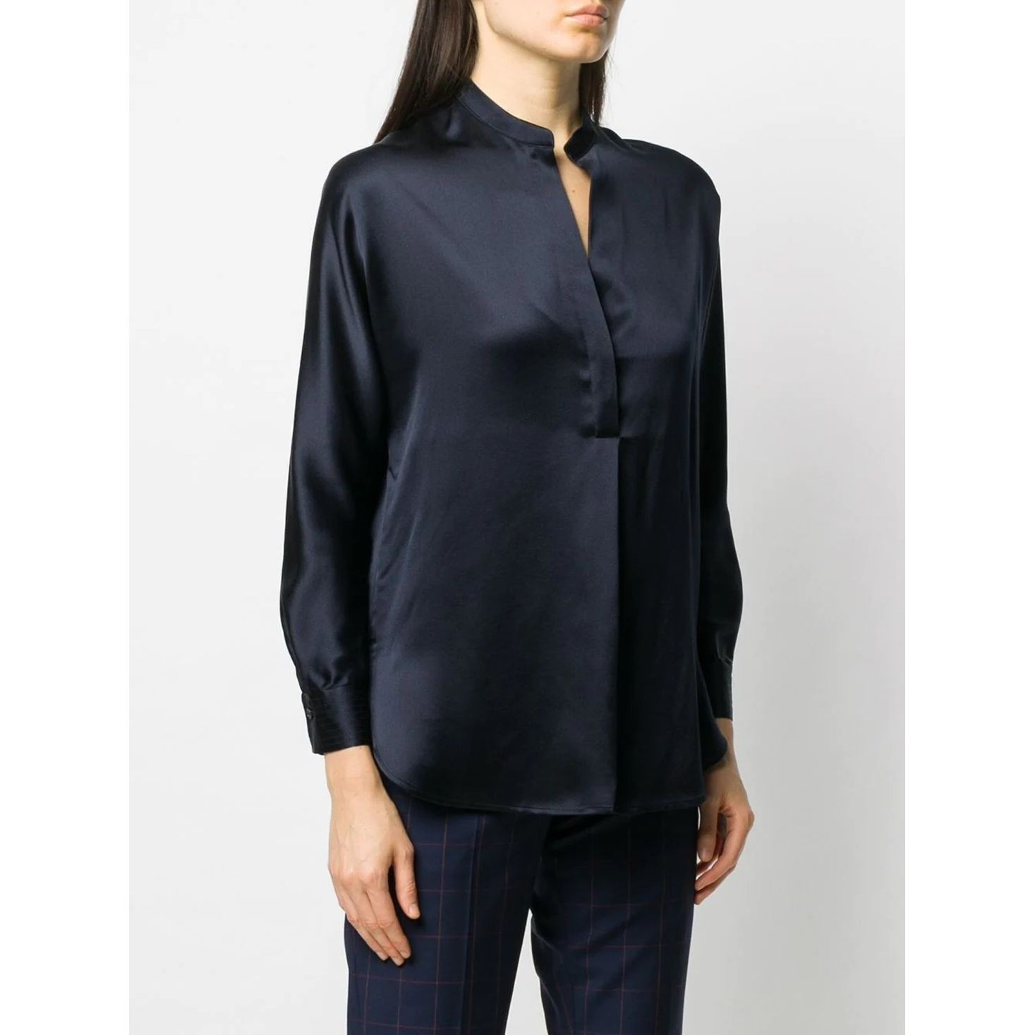 VINCE Palaidinės moterims, Mėlyna, Band collar blouse 3