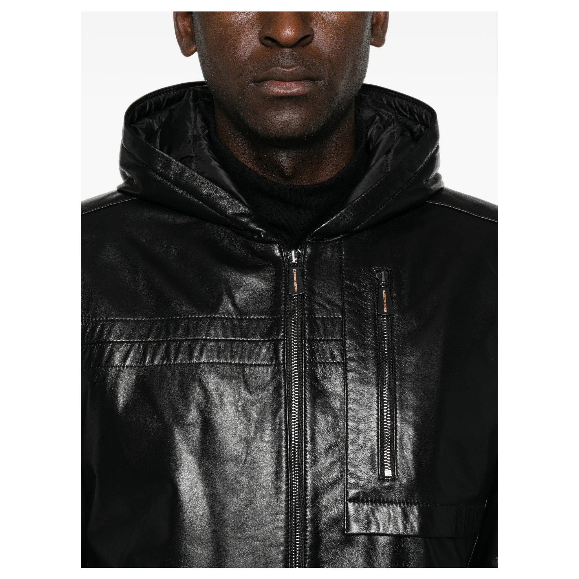 SERGIO MORETTI Odinė striukė vyrams, Juoda, Leather jacket 5