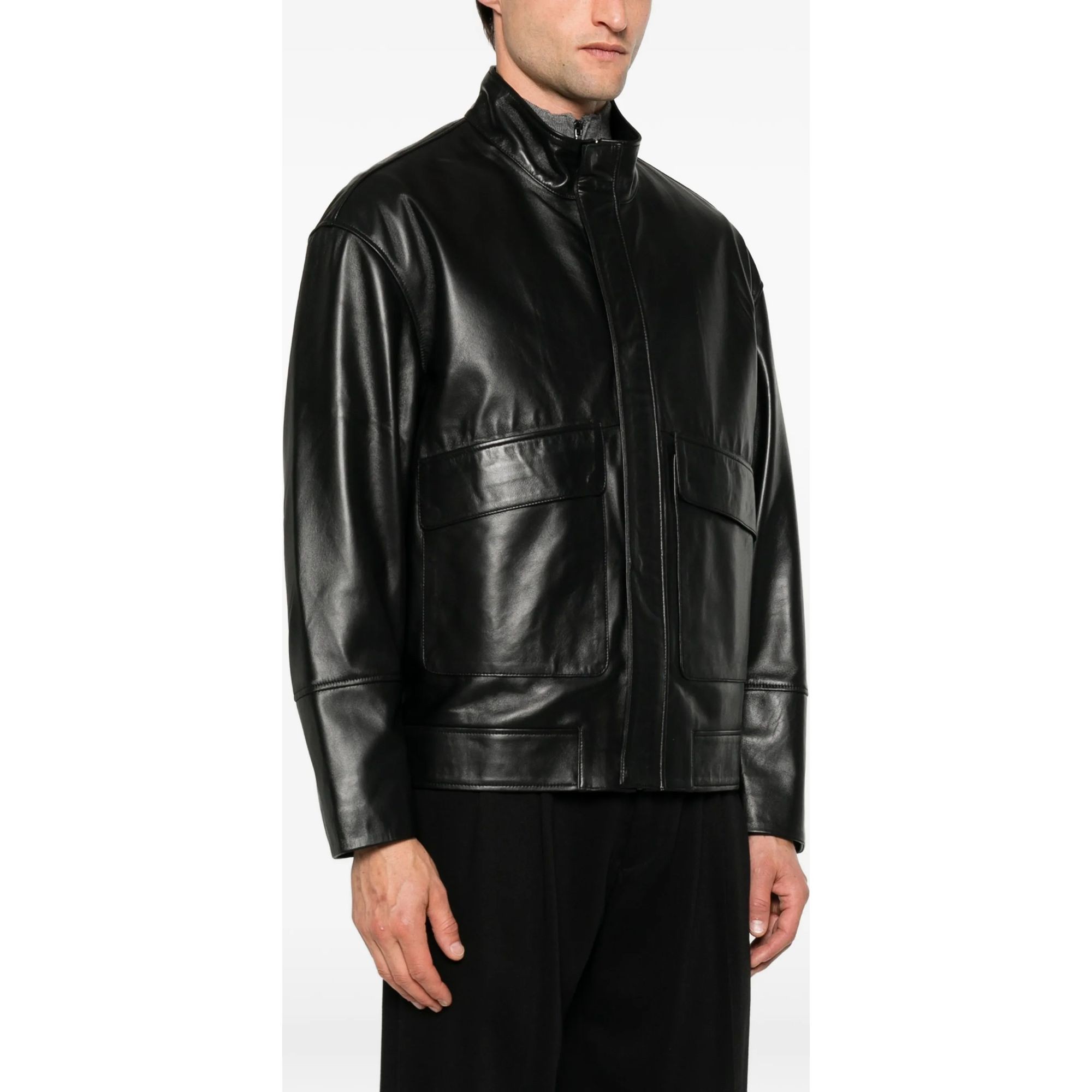 SERGIO MORETTI Odinė striukė vyrams, Juoda, Leather jacket 3