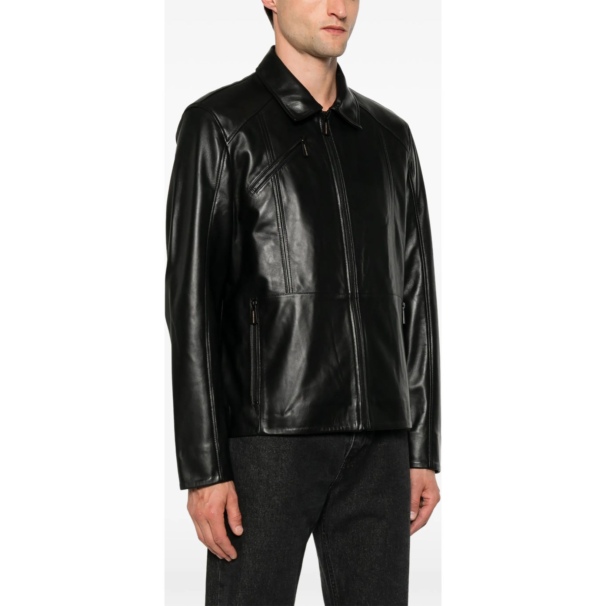 SERGIO MORETTI Odinė striukė vyrams, Juoda, Leather jacket 3