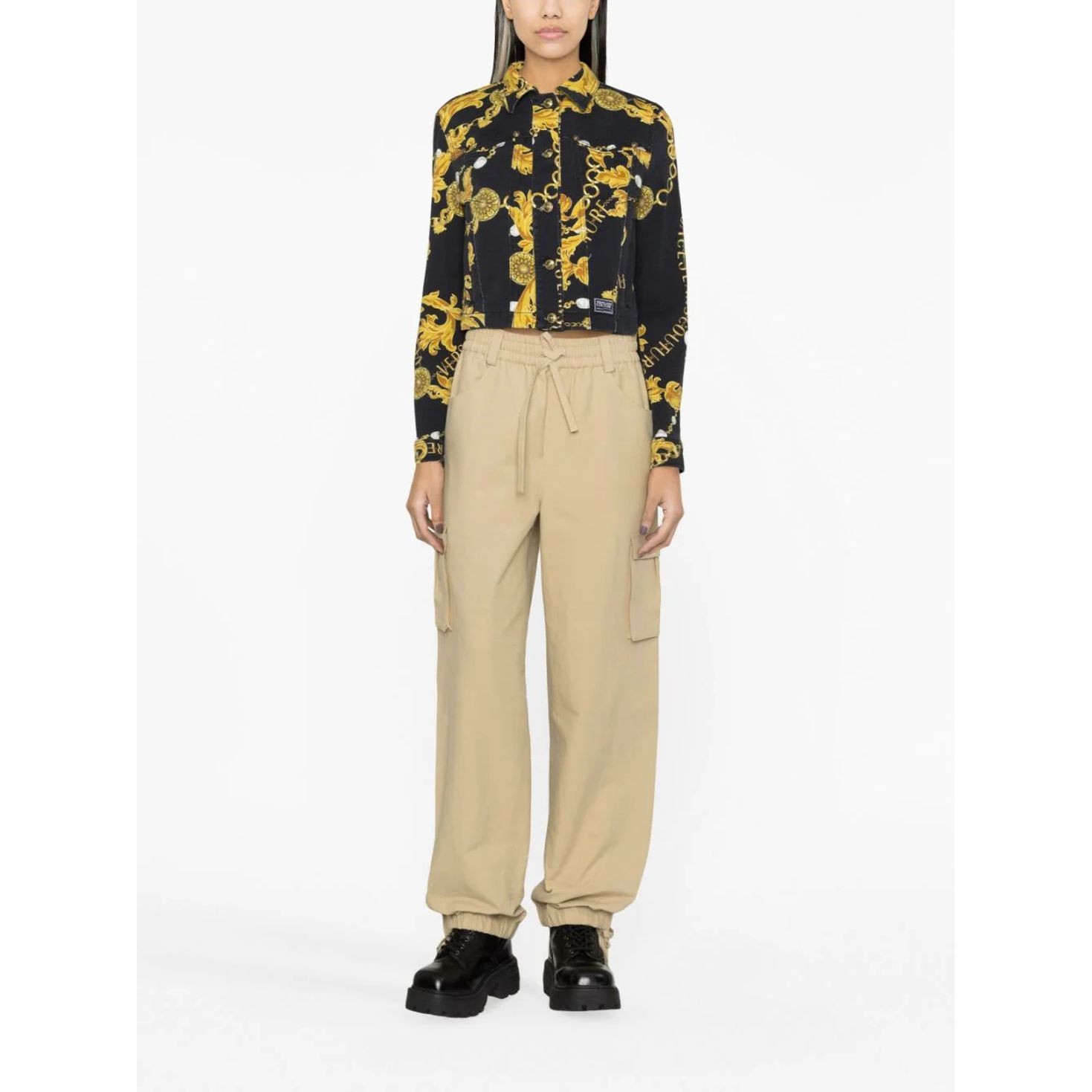 VERSACE JEANS CUTURE Džinsinis švarkas moterims, Juoda, Chain couture jacket 2