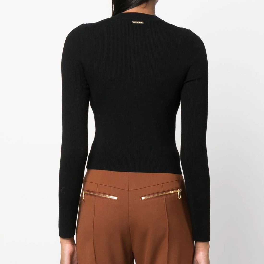MICHAEL KORS Megztinis moterims, Juoda, Merino ribed butn sweater 4