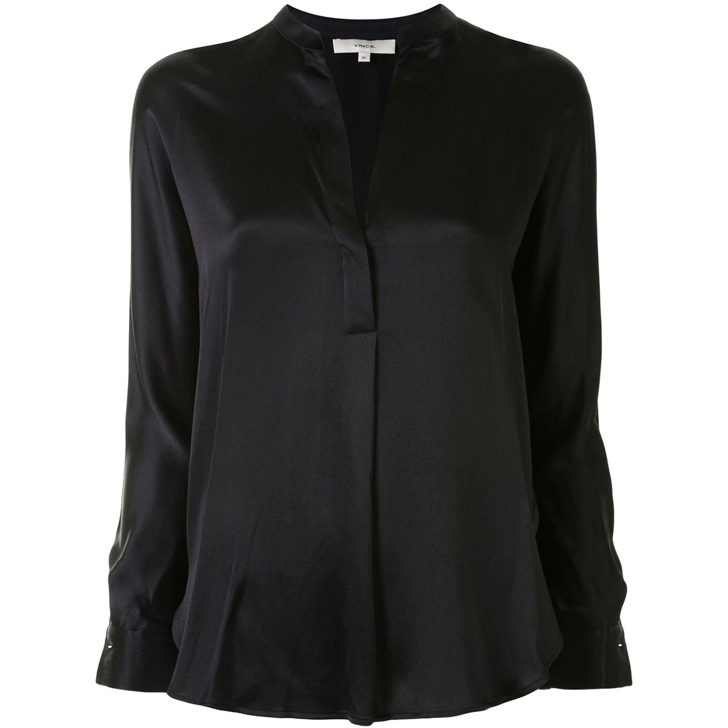 VINCE Marškiniai moterims, Juoda, BAND COLLAR BLOUSE / 1
