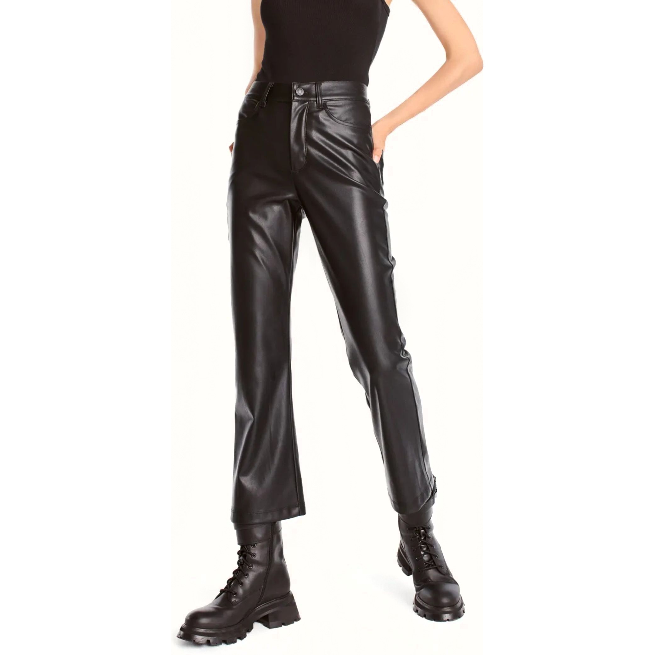DKNY Laisvalaikio kelnės moterims, Juoda, 4 pocket pu kick fla 2