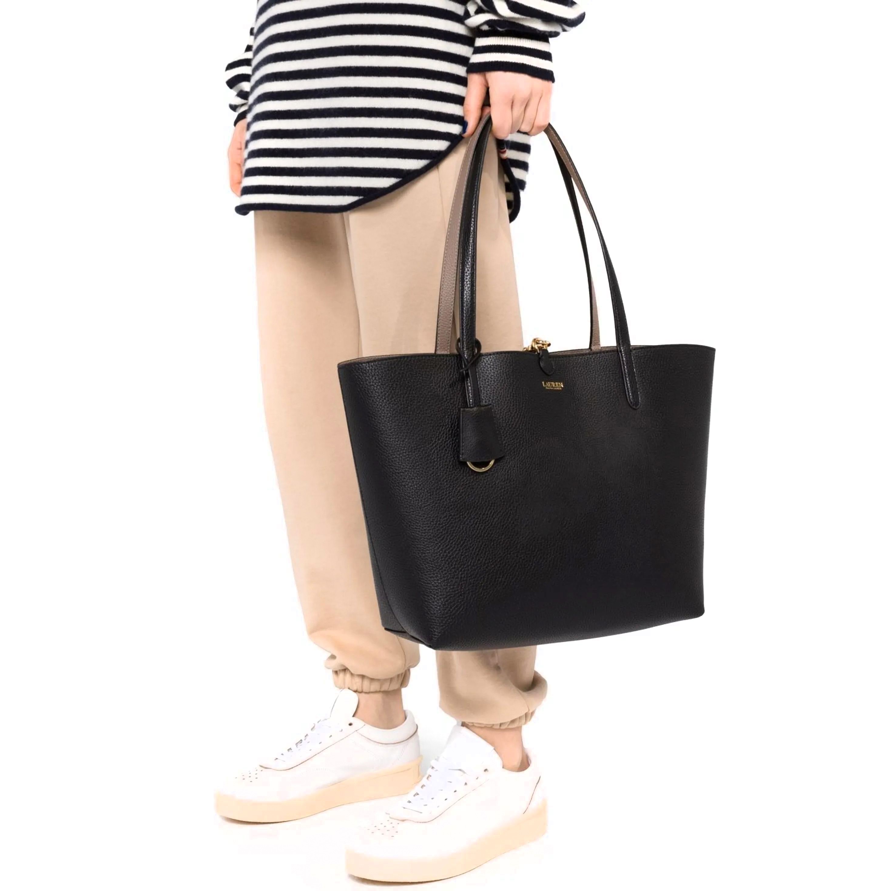 LAUREN RALPH LAUREN Pirkinių krepšys moterims, Juoda, Medium tote bag 2