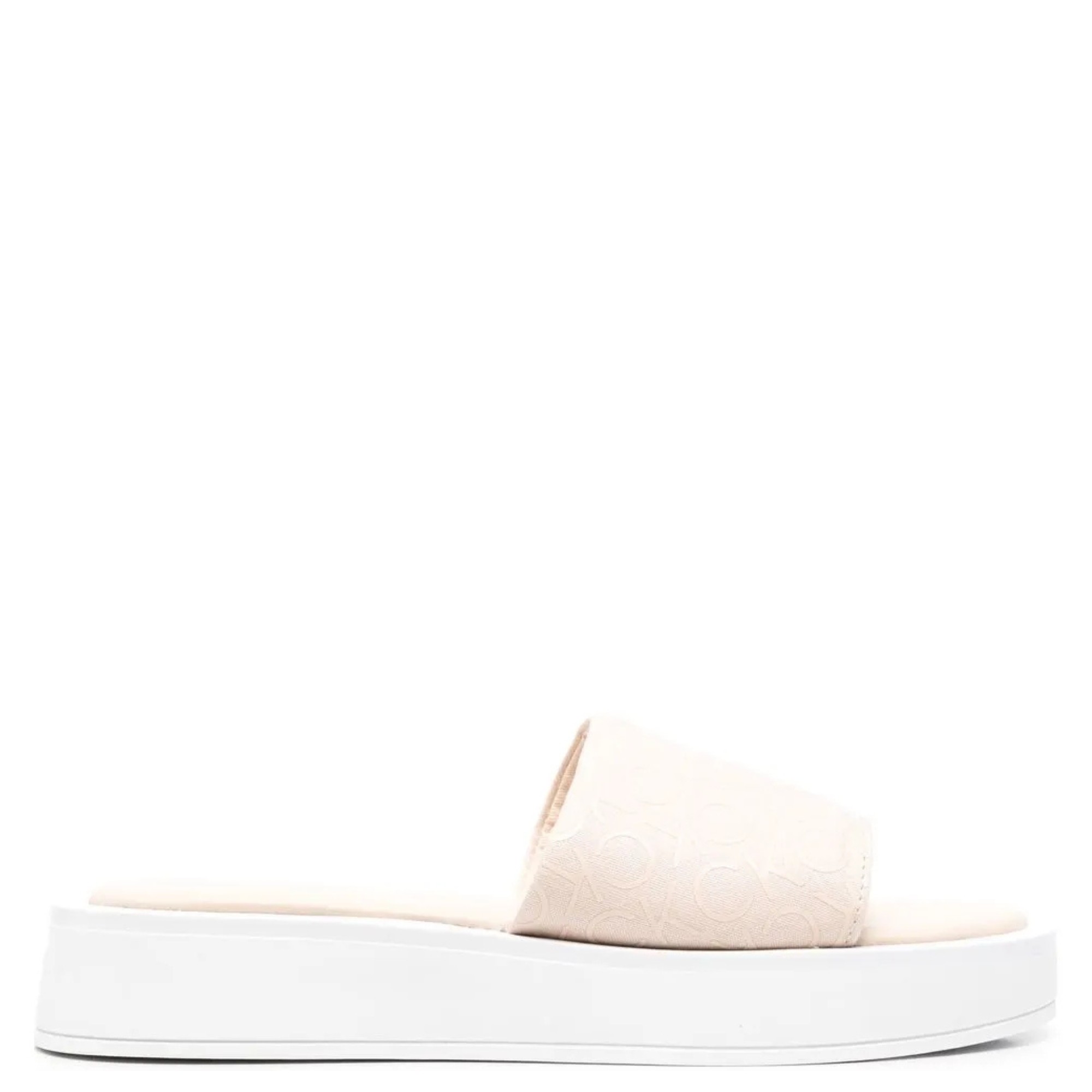 CALVIN KLEIN Šlepetės moterims, Balta, FLATFORM SLIDECANV 2