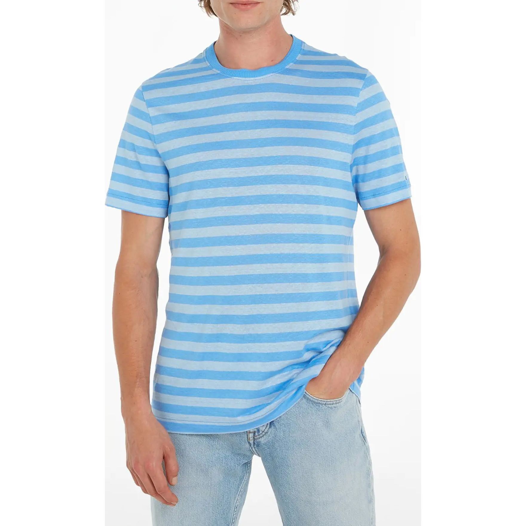 TOMMY HILFIGER Marškinėliai trump. rankovėmis vyrams, Mėlyna, Dc stripe linen tee 2