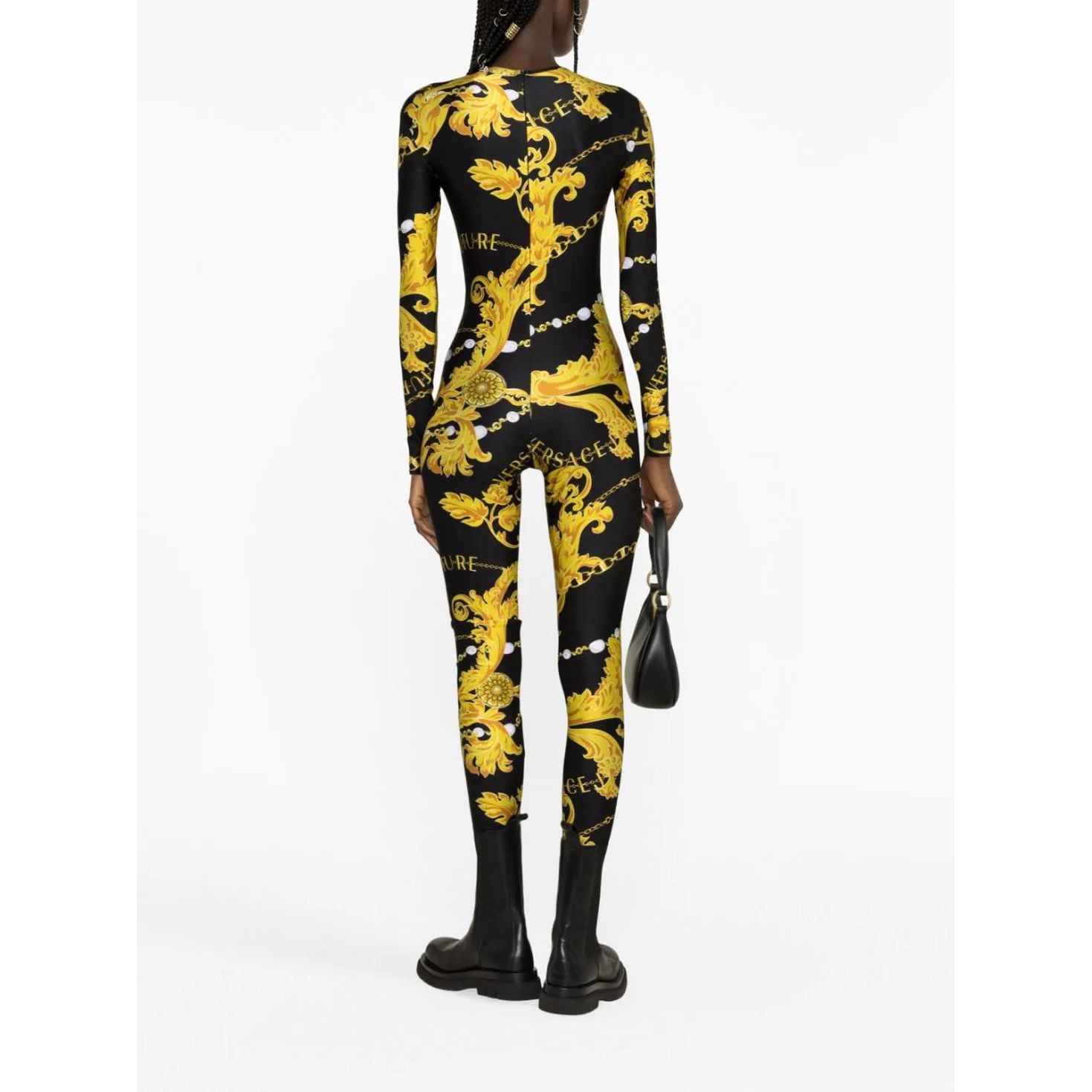VERSACE JEANS CUTURE Kostiumas moterims, Juoda, Chain couture jumpsuit 3
