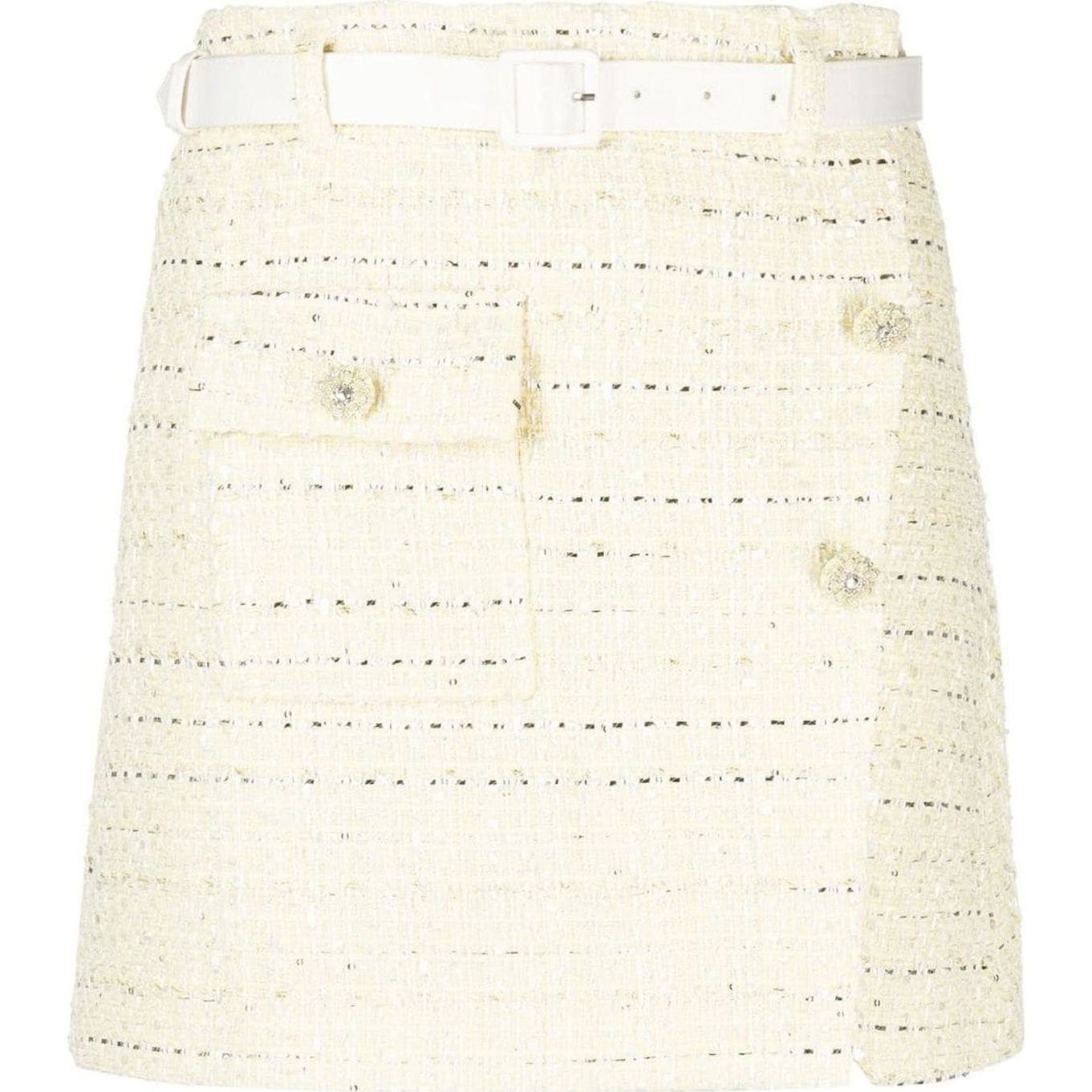 SELF PORTRAIT Mini suknelė moterims, Geltona, Yellow boucle mini skirt 1