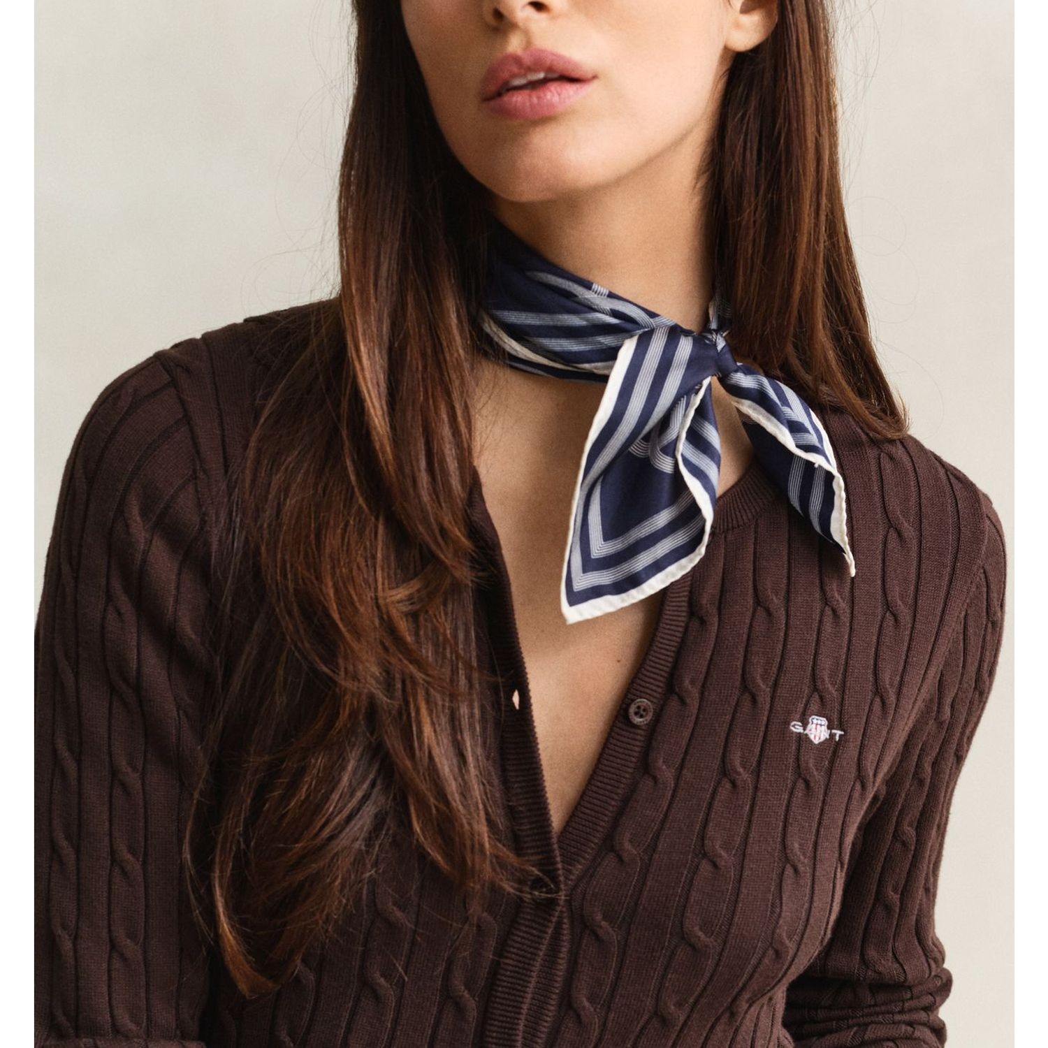 GANT Kardiganas moterims, Ruda, Stretch cotton cable cardigan 4
