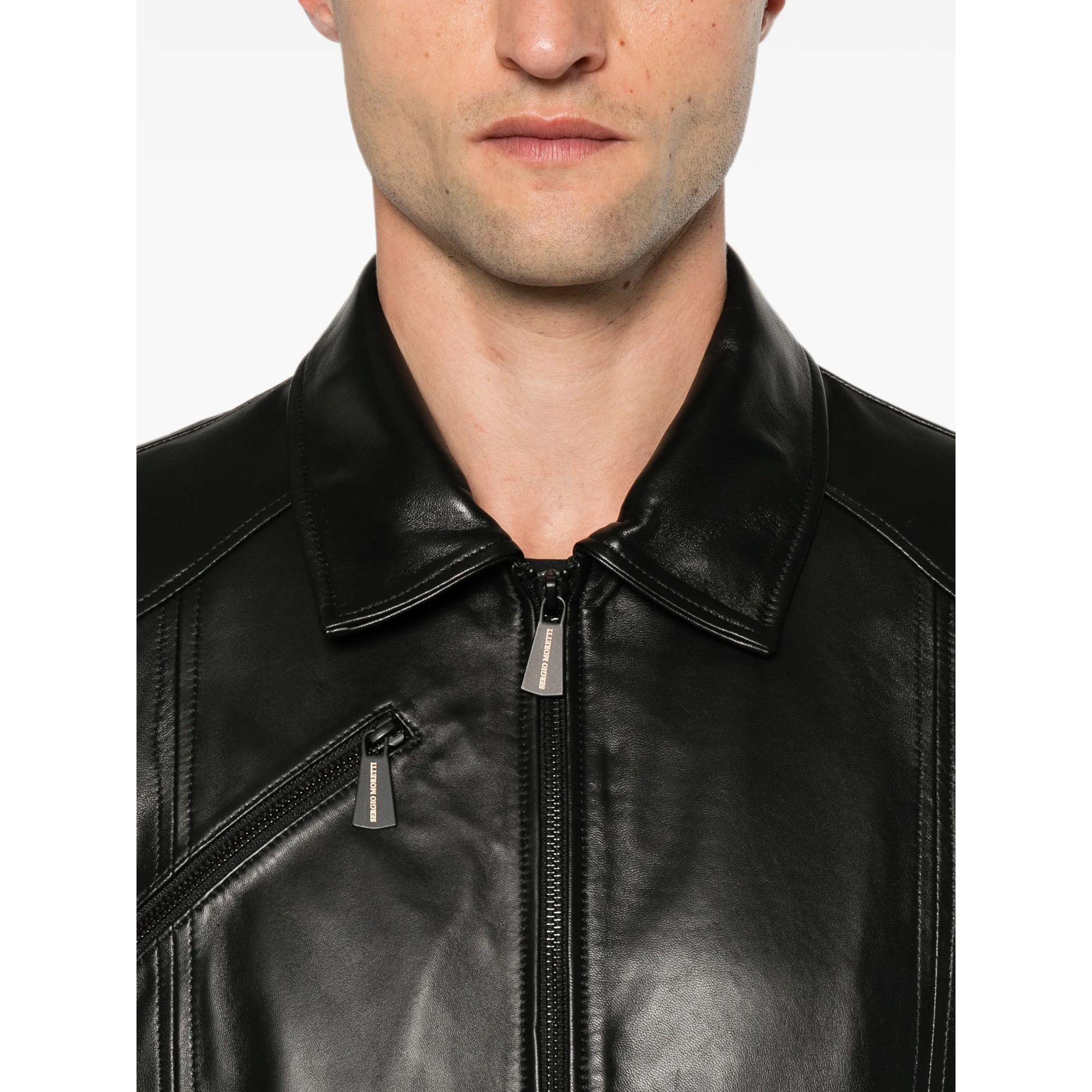 SERGIO MORETTI Odinė striukė vyrams, Juoda, Leather jacket 5