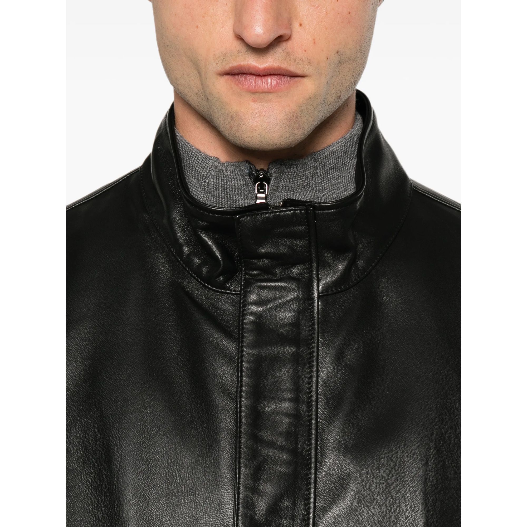 SERGIO MORETTI Odinė striukė vyrams, Juoda, Leather jacket 5