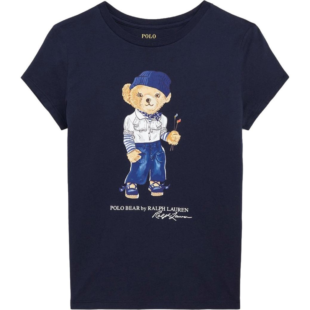RALPH LAUREN KIDS Marškinėliai trump. rankovėmis mergaitėms, Mėlyna, Short sleeve bear tee (7-16)