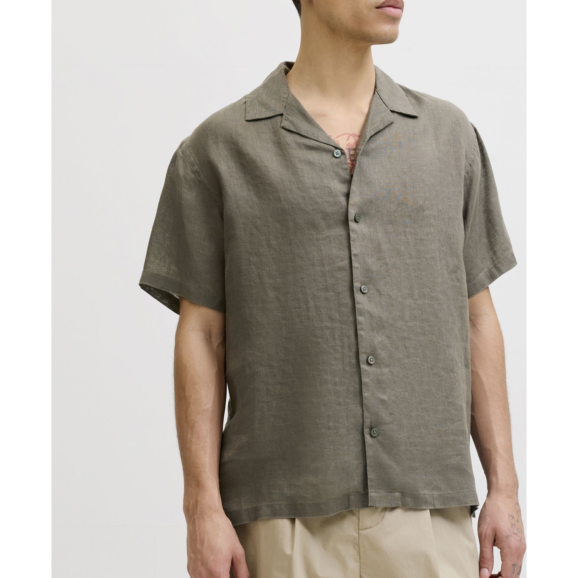 JACK & JONES Marškiniai trump. rankovėmis vyrams, Chaki, Lawrence linen resort 2