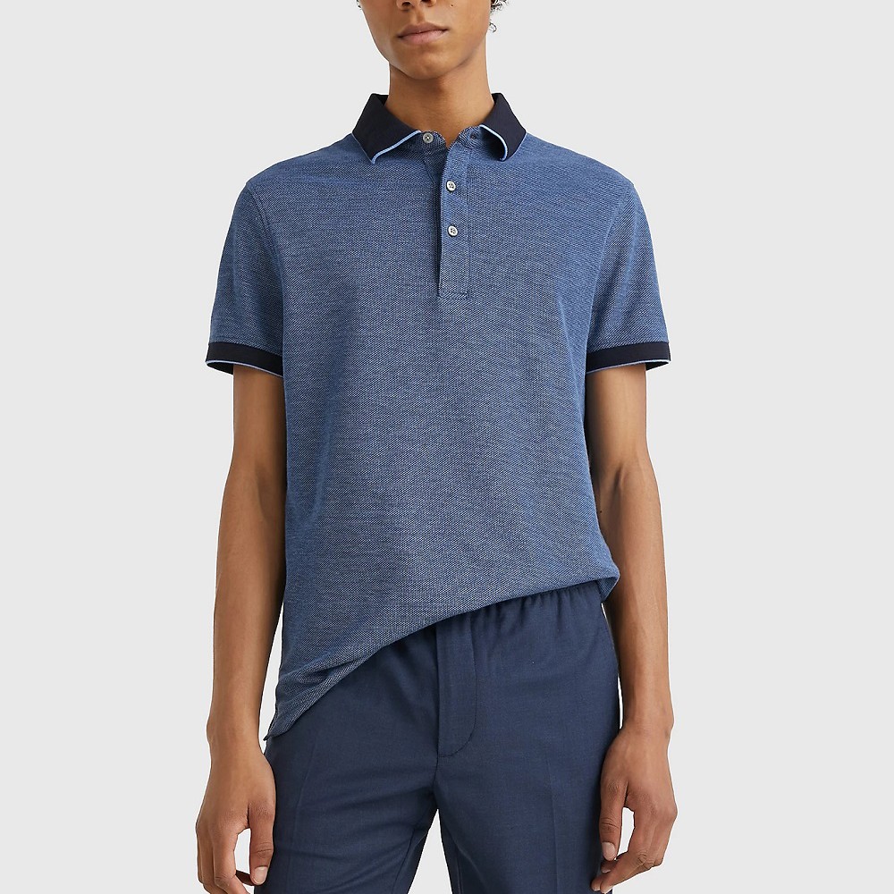 TOMMY HILFIGER Polo marškiniai trumpos rank. vyrams, Mėlyna, Honeycomb slim polo 2
