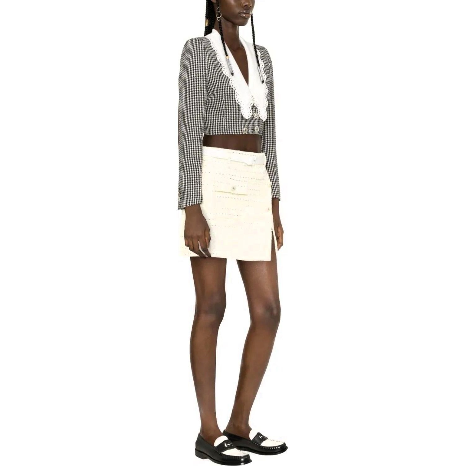 SELF PORTRAIT Mini suknelė moterims, Geltona, Yellow boucle mini skirt 3