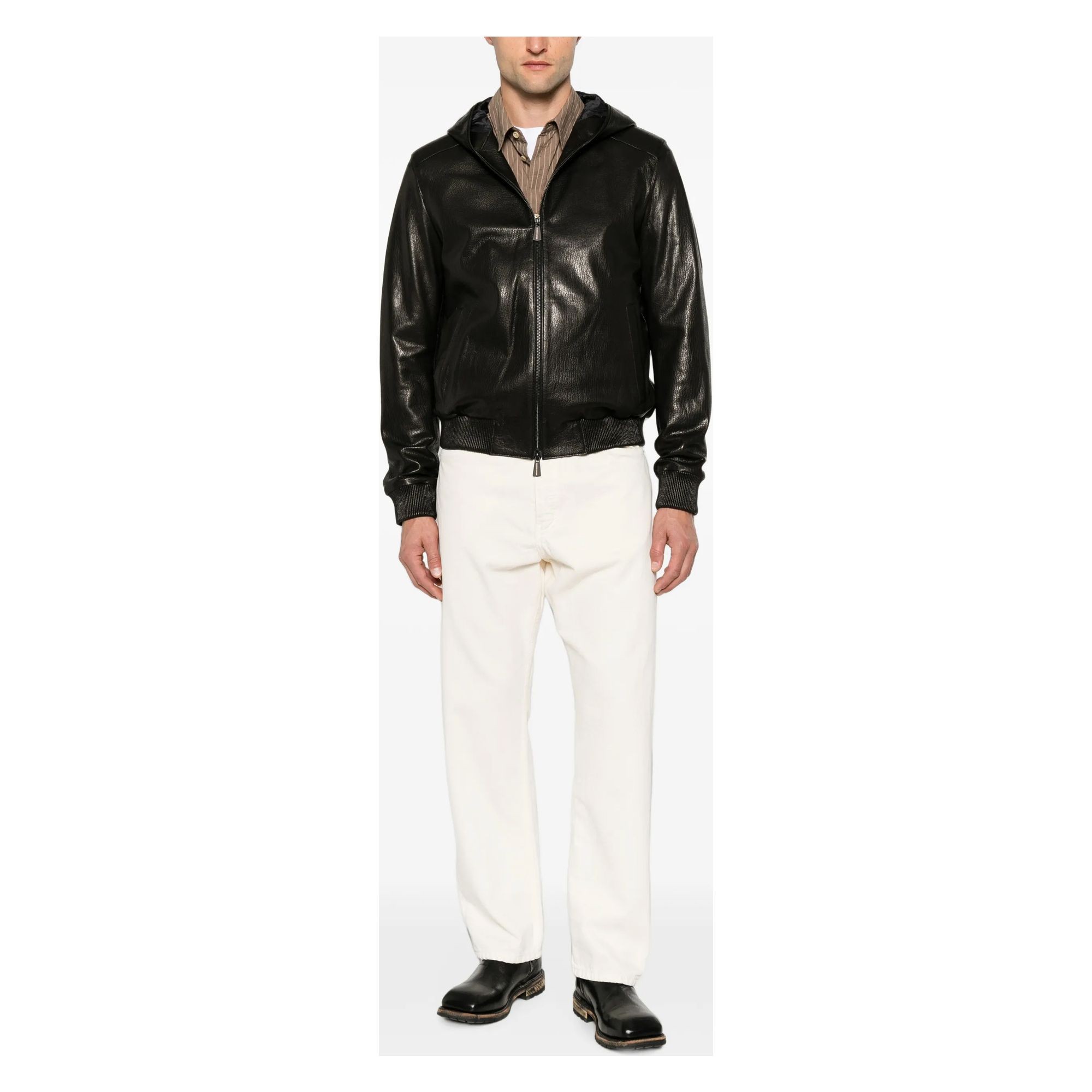 SERGIO MORETTI Odinė striukė vyrams, Juoda, Leather jacket 2