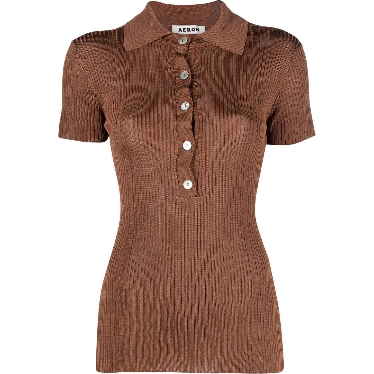AERON Polo marškiniai trumpos rank. moterims, Ruda, Ribbed short sleeve polo top 1