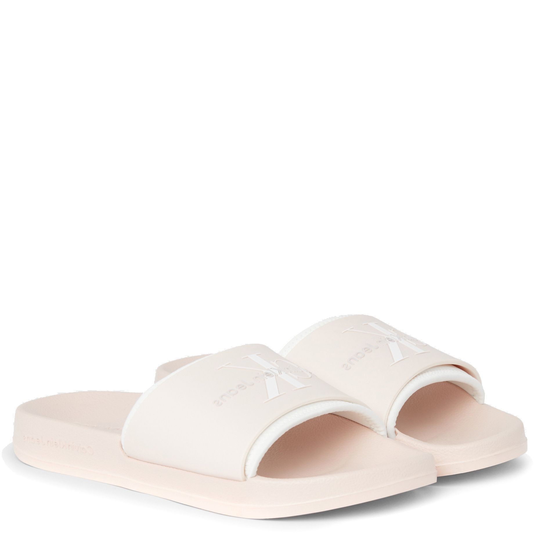 CALVIN KLEIN JEANS Guminės šlepetės moterims, Smėlio, Slide monogram 1