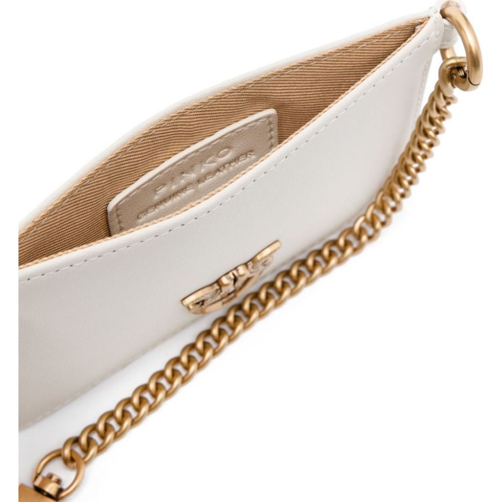 PINKO Kortelių dėklas moterims, Balta, Leather card holder with chain 3