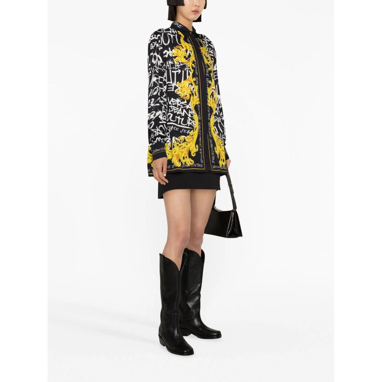 VERSACE JEANS CUTURE Marškiniai ilgomis rankovėmis moterims, Juoda, Chain couture shirt 3