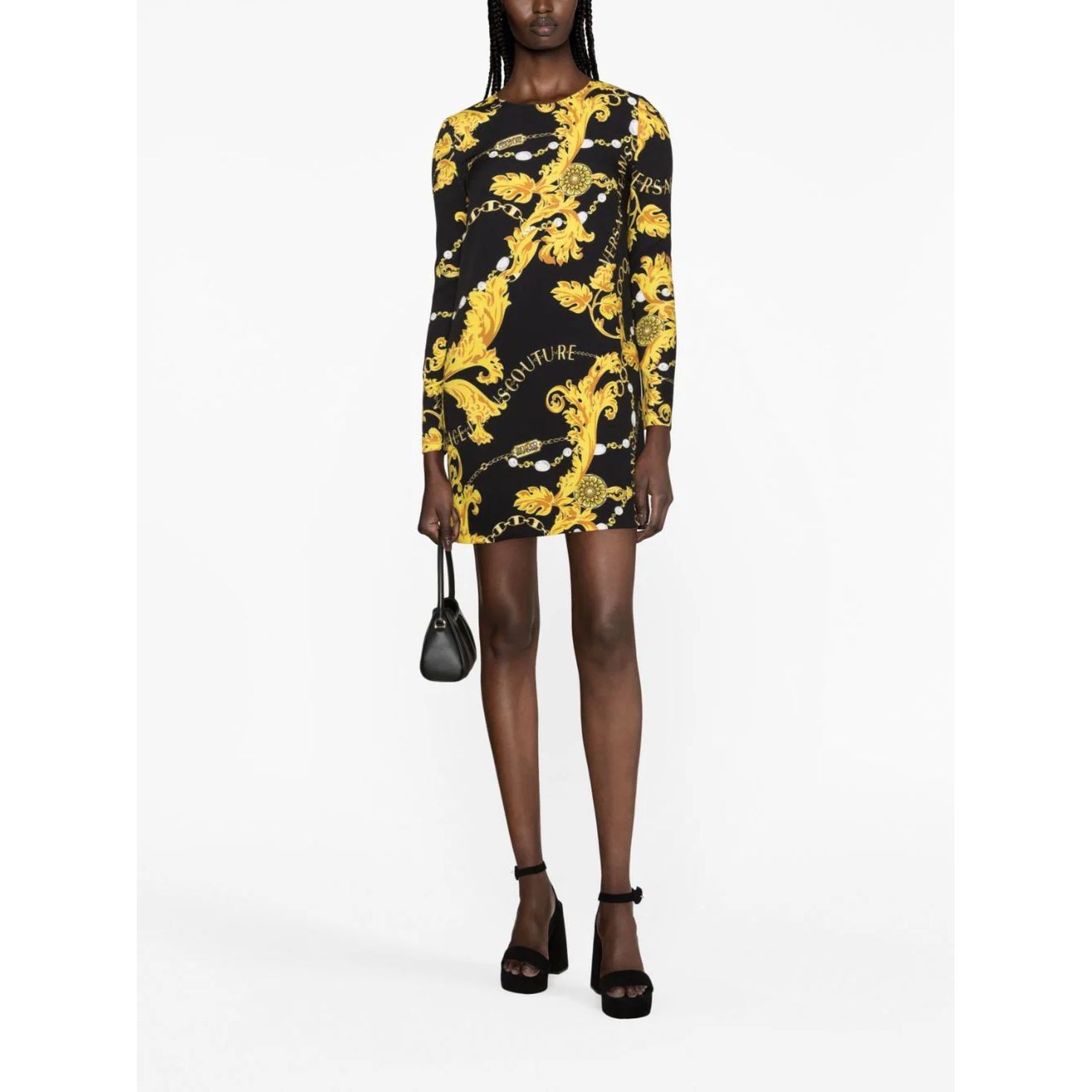VERSACE JEANS CUTURE Mini suknelė moterims, Juoda, Chain couture dress 2