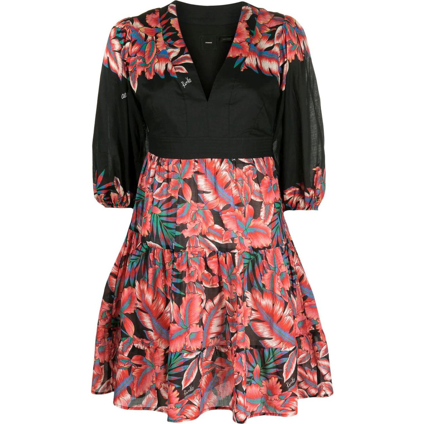 PINKO Midi suknelė moterims, Juoda, Balto flares sleeves dress