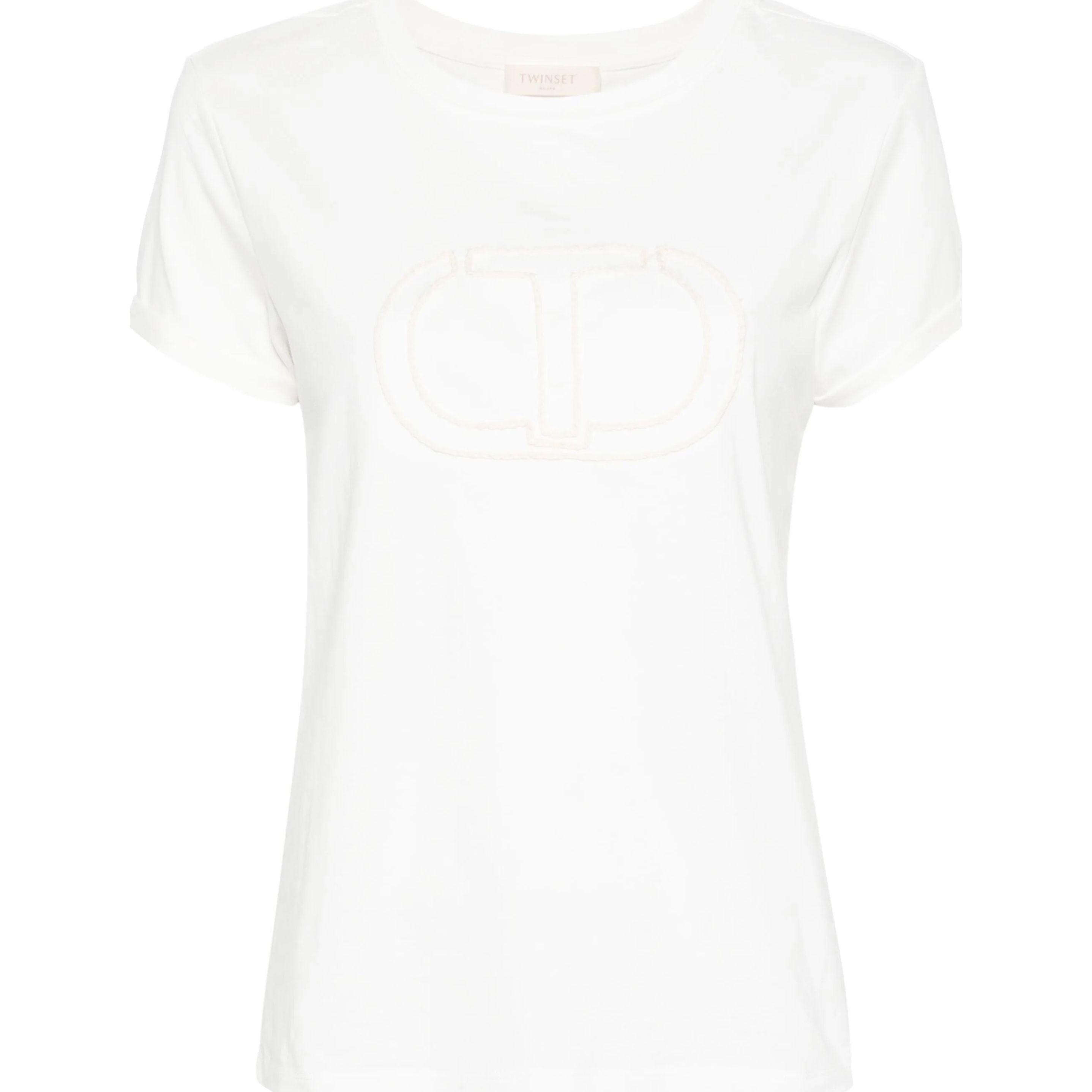 TWINSET Marškinėliai trump. rankovėmis moterims, Mėlyna, Embroidered-logo cotton tshirt