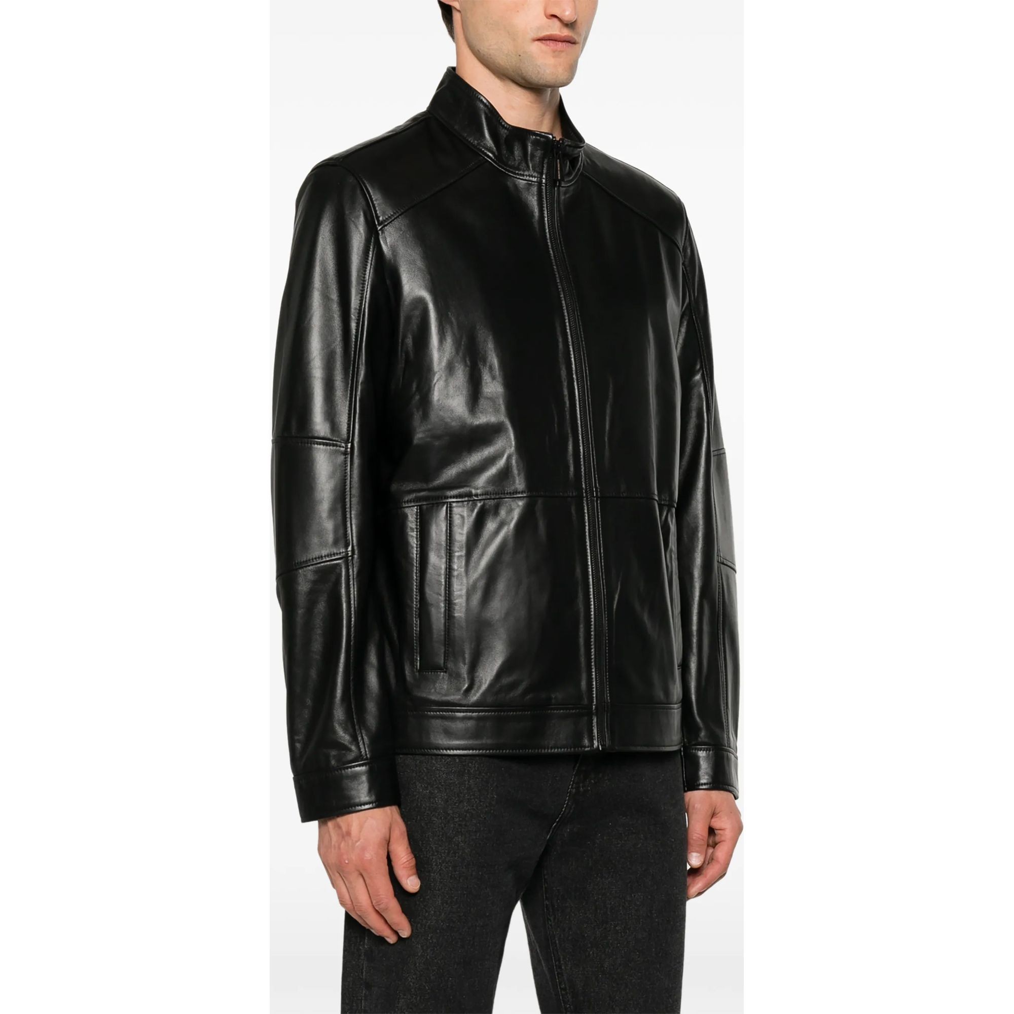 SERGIO MORETTI Odinė striukė vyrams, Juoda, Leather jacket 3