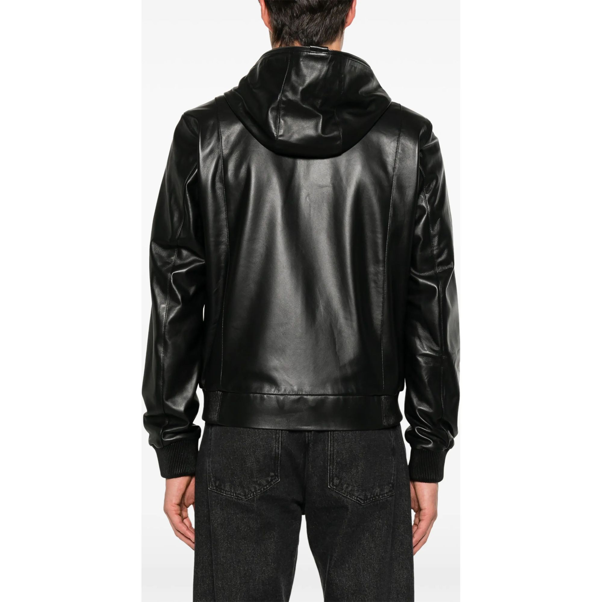 SERGIO MORETTI Odinė striukė vyrams, Juoda, Leather jacket 4