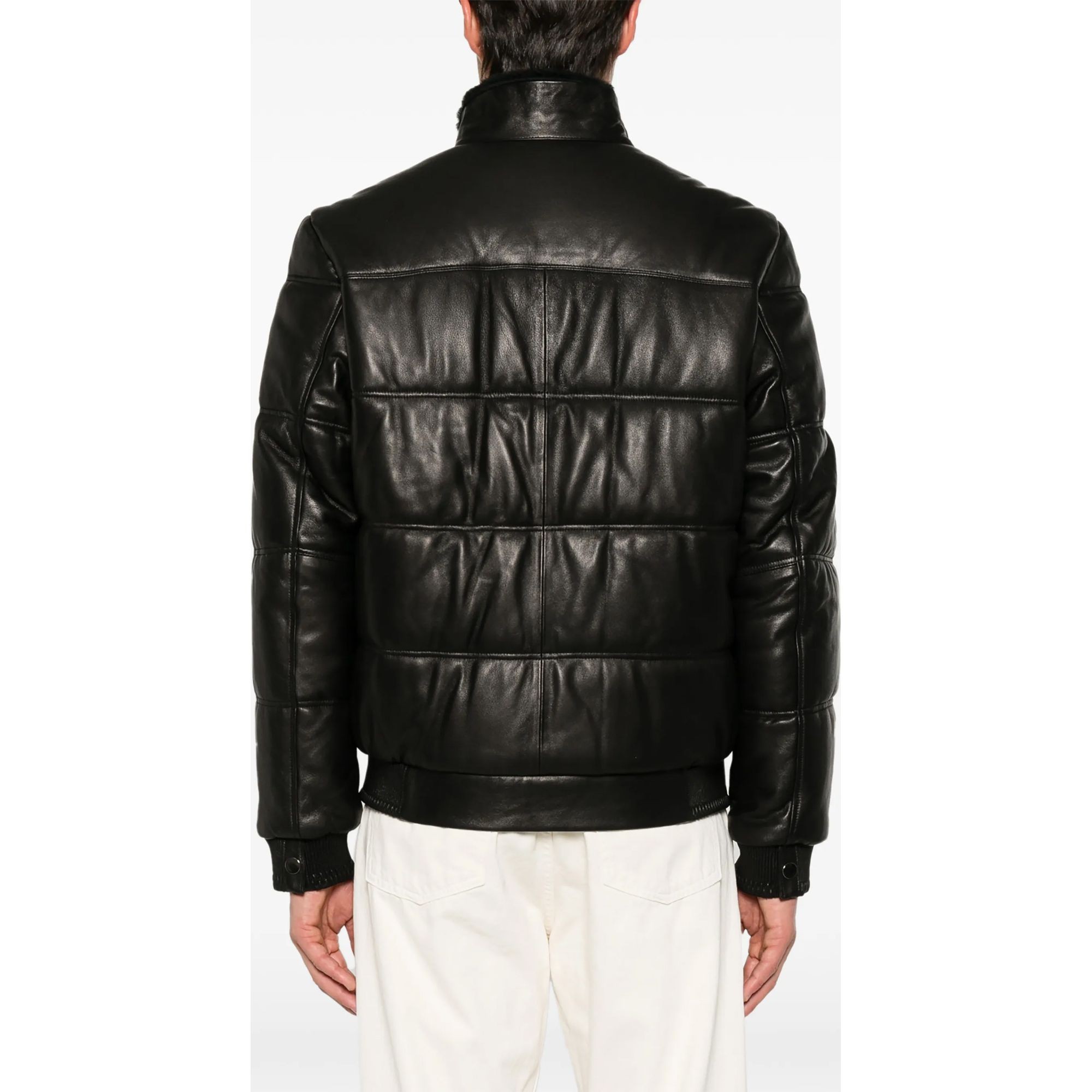 SERGIO MORETTI Odinė striukė vyrams, Juoda, Leather jacket 4