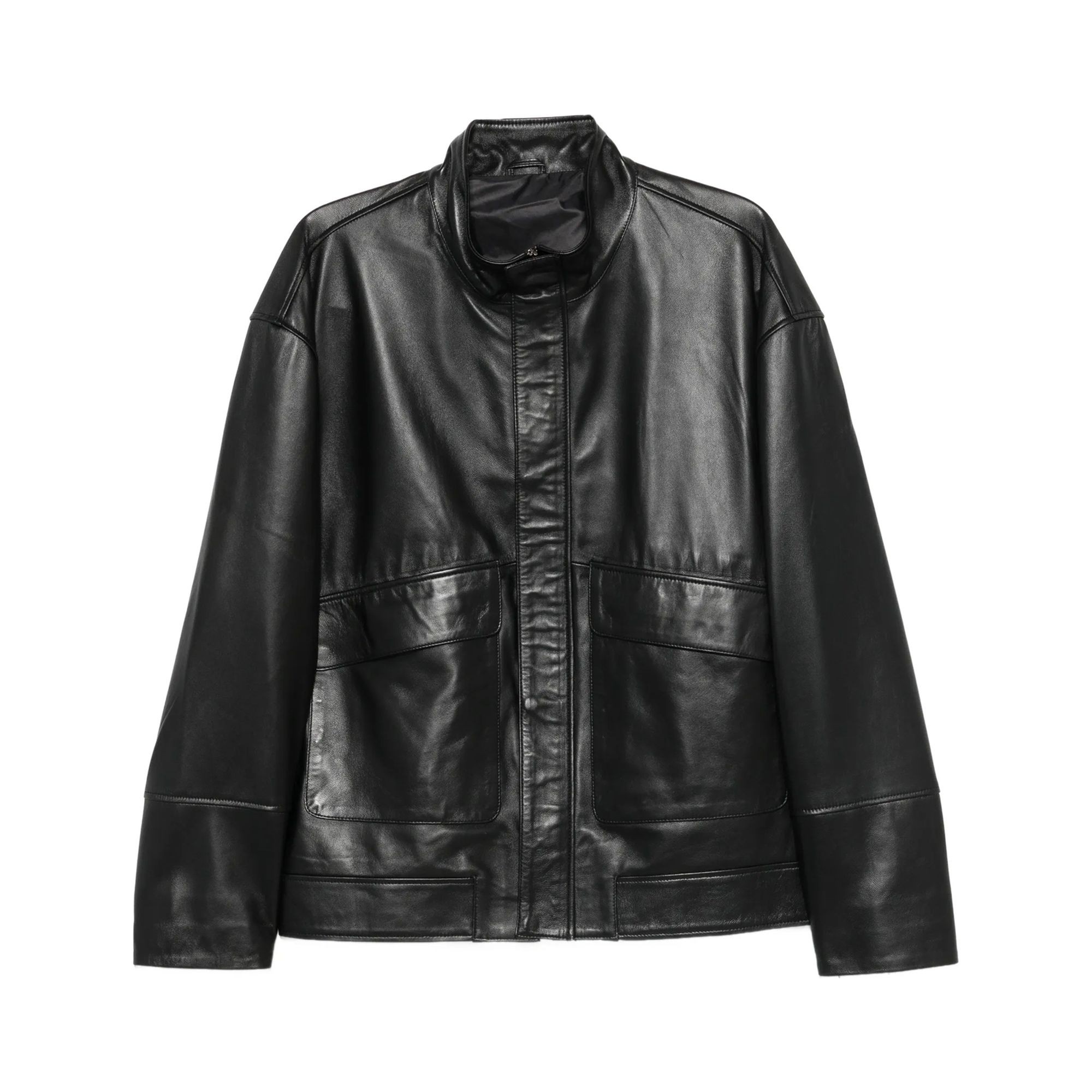 SERGIO MORETTI Odinė striukė vyrams, Juoda, Leather jacket 1