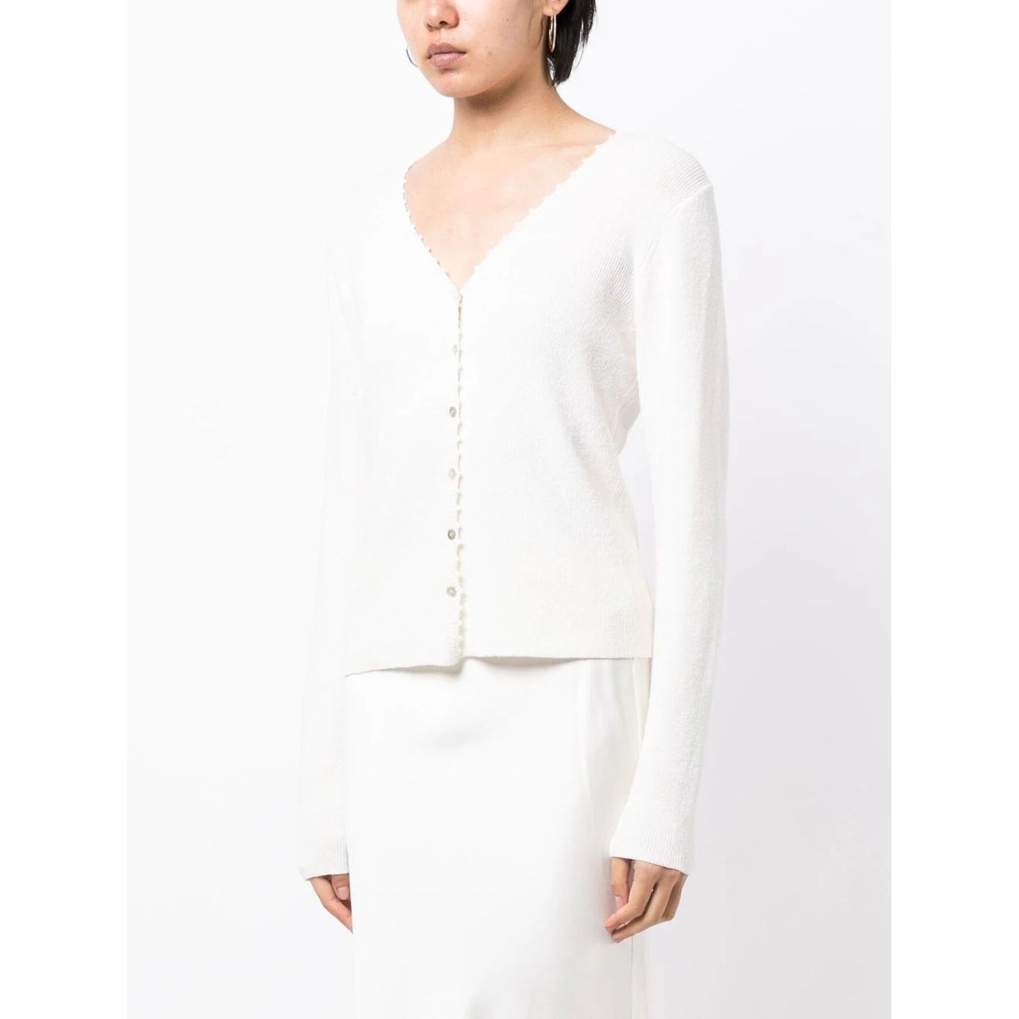 VINCE Kardiganas moterims, Balta, Crochet trim cardigan 3