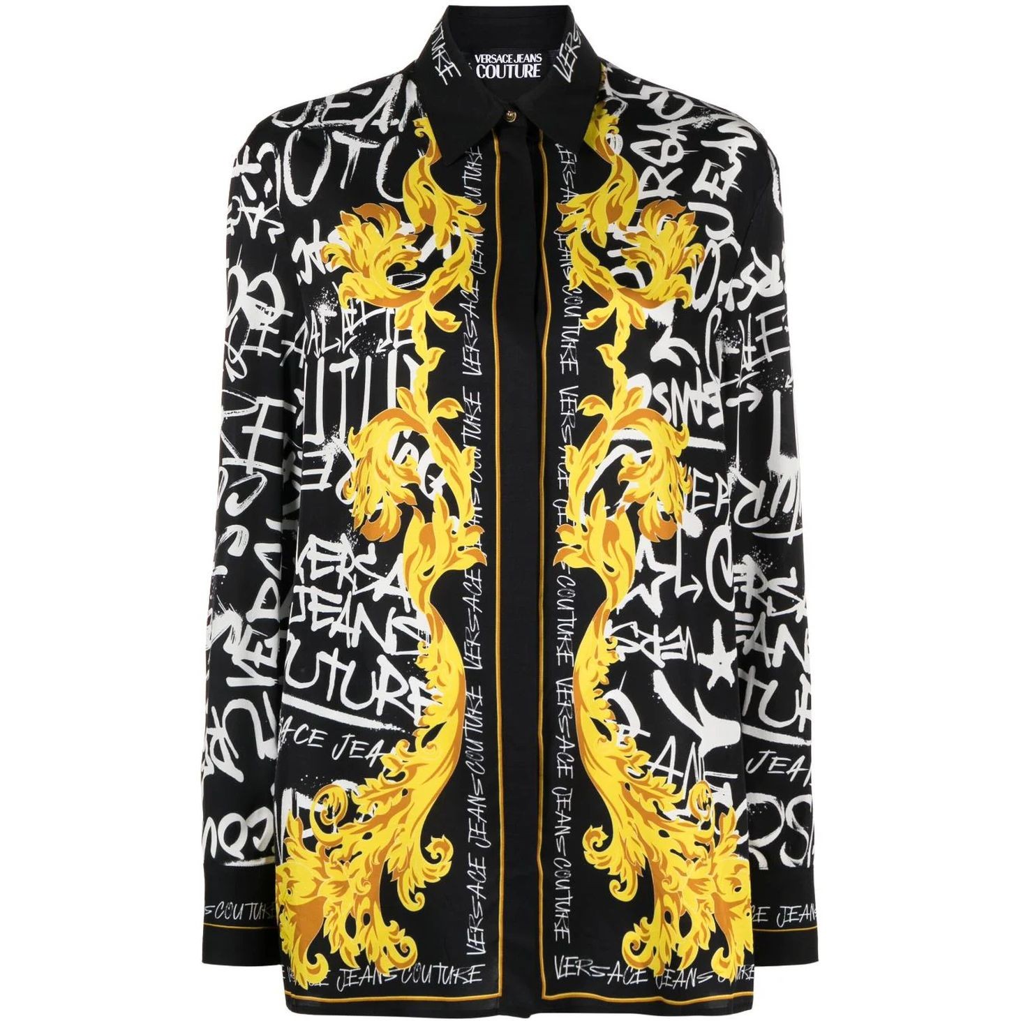 VERSACE JEANS CUTURE Marškiniai ilgomis rankovėmis moterims, Juoda, Chain couture shirt 1