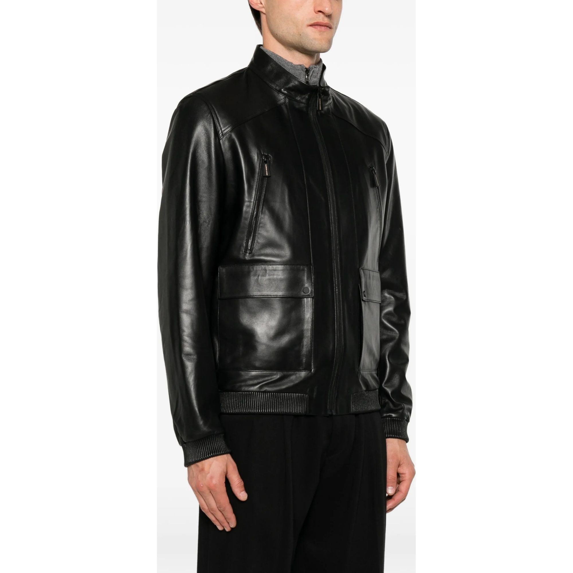 SERGIO MORETTI Odinė striukė vyrams, Juoda, Leather jacket 3