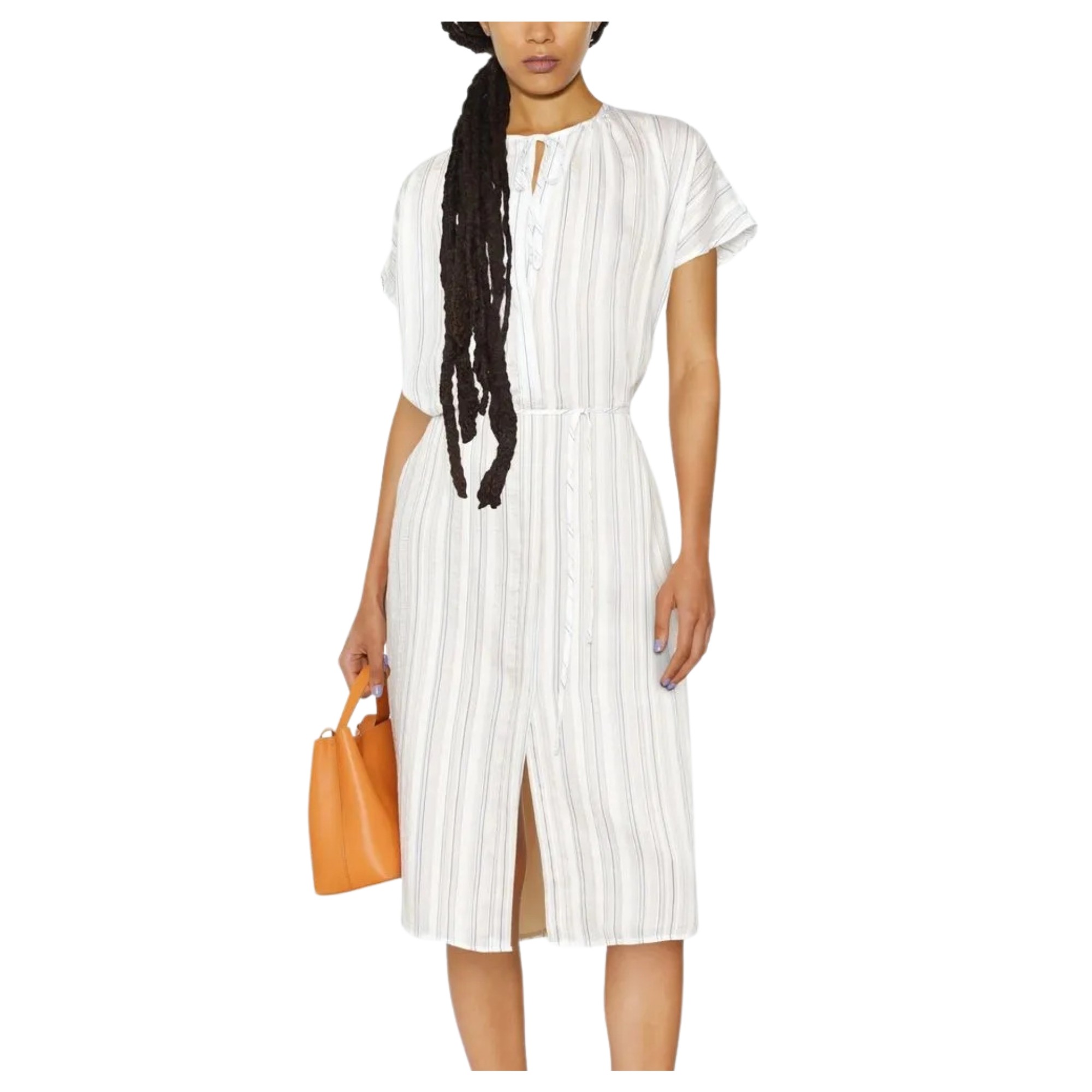 VINCE Midi suknelė moterims, Balta, Drapey stripe shirred dress 2