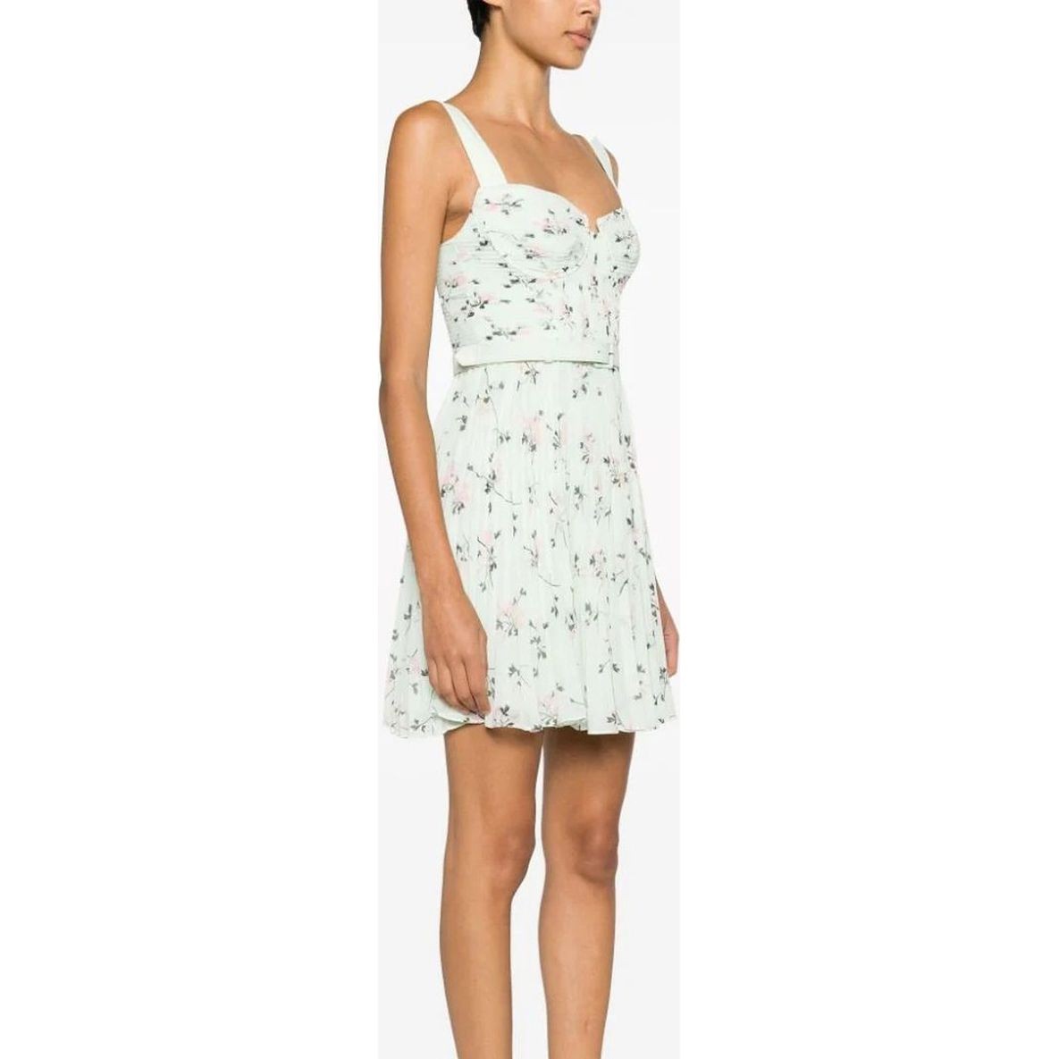 SELF PORTRAIT Mini suknelė moterims, Žalia, Green floral print mini dress 2