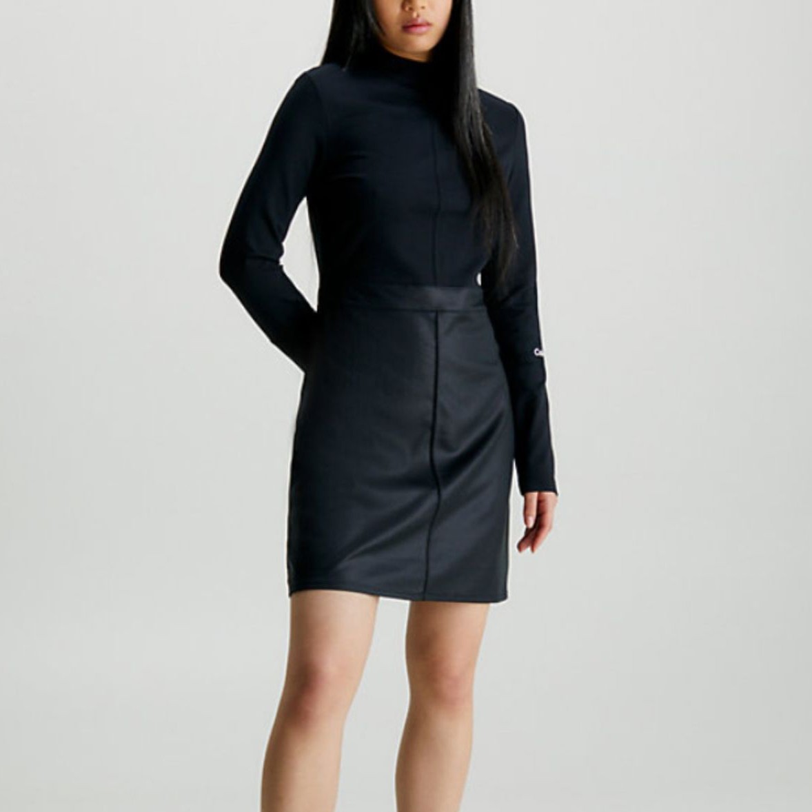 CALVIN KLEIN JEANS Midi suknelė moterims, Juoda, Coated milano a-line dress 2
