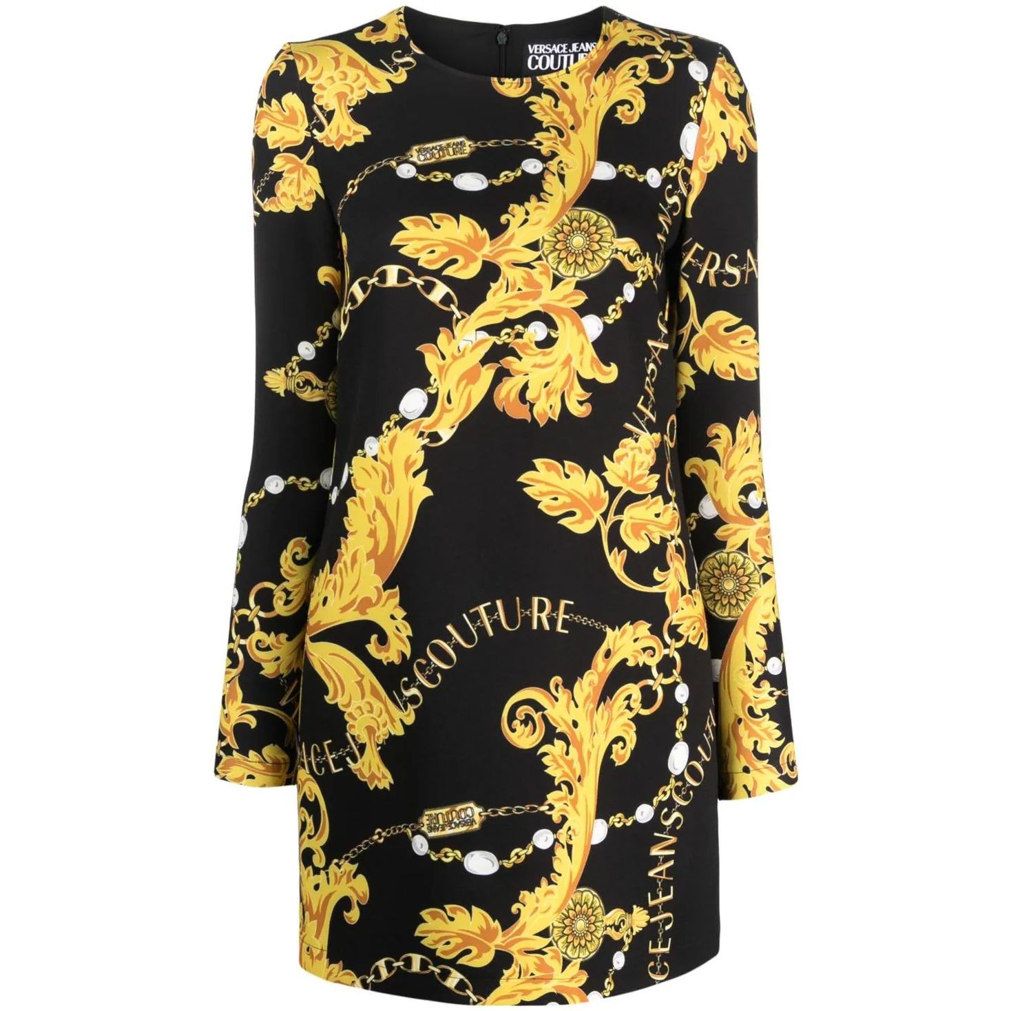 VERSACE JEANS CUTURE Mini suknelė moterims, Juoda, Chain couture dress 1