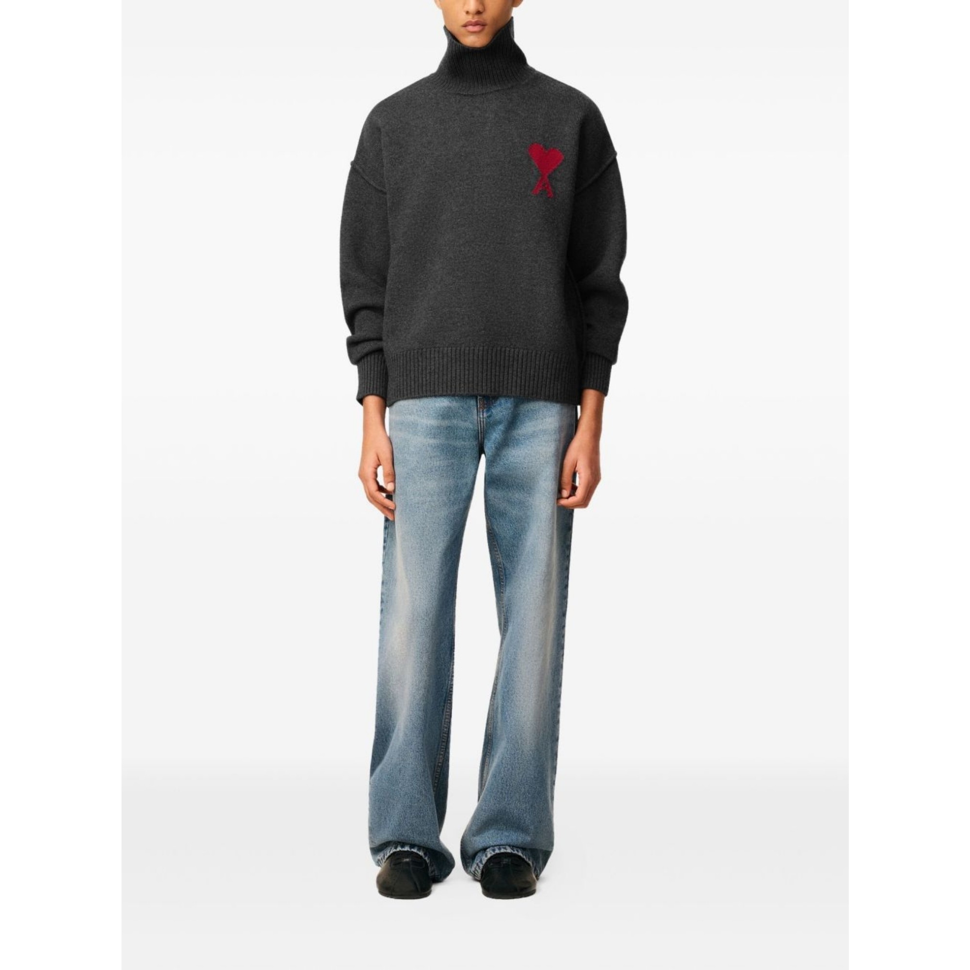 AMI PARIS Megztinis, Pilka, Funnel neck sweater 2