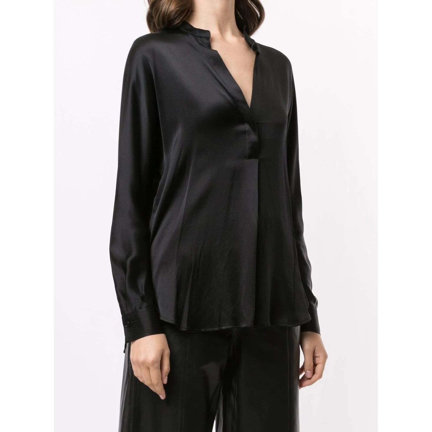 VINCE Marškiniai moterims, Juoda, BAND COLLAR BLOUSE / 2