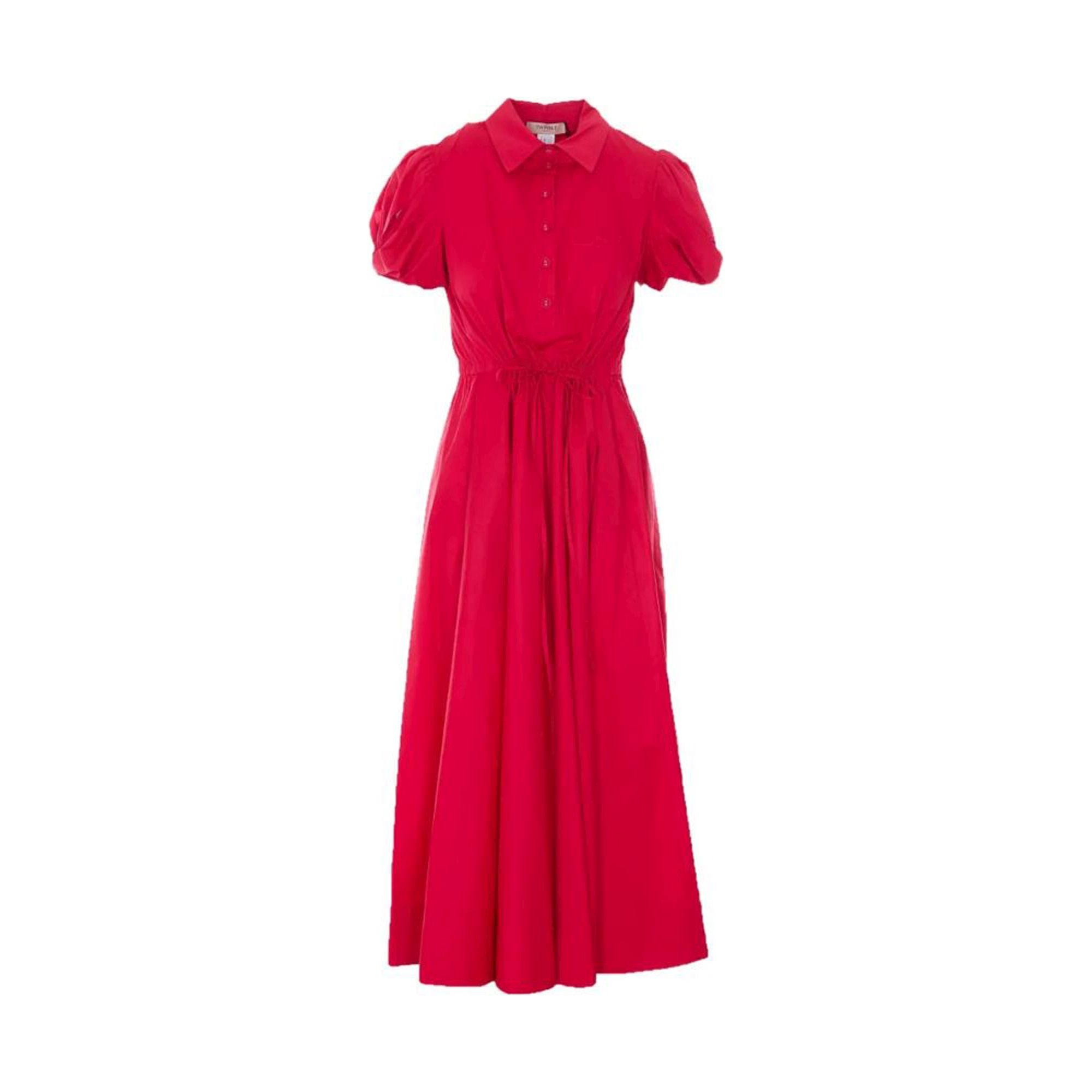 TWINSET Maxi suknelė moterims, Raudona, Butoned drawstring shirt dress 1