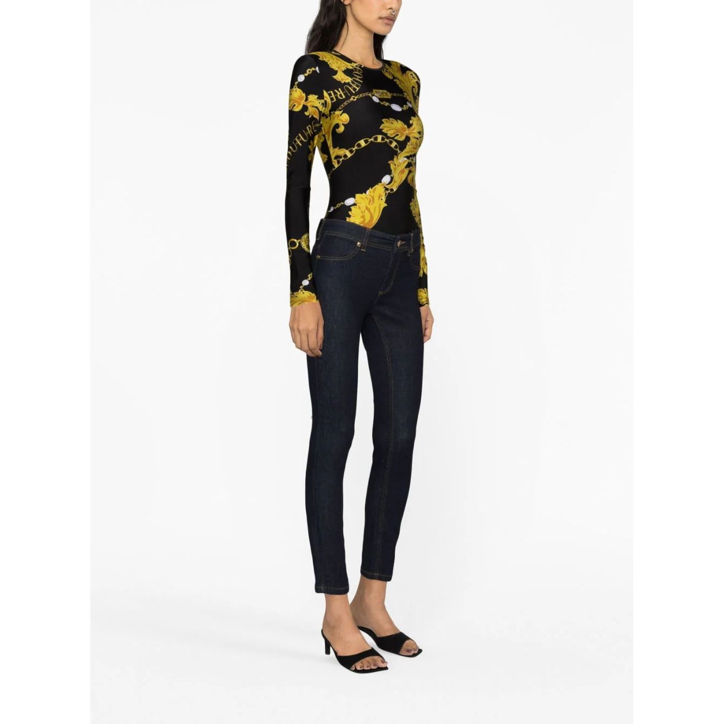 VERSACE JEANS CUTURE Bodis moterims, Juoda, Chain couture top 4