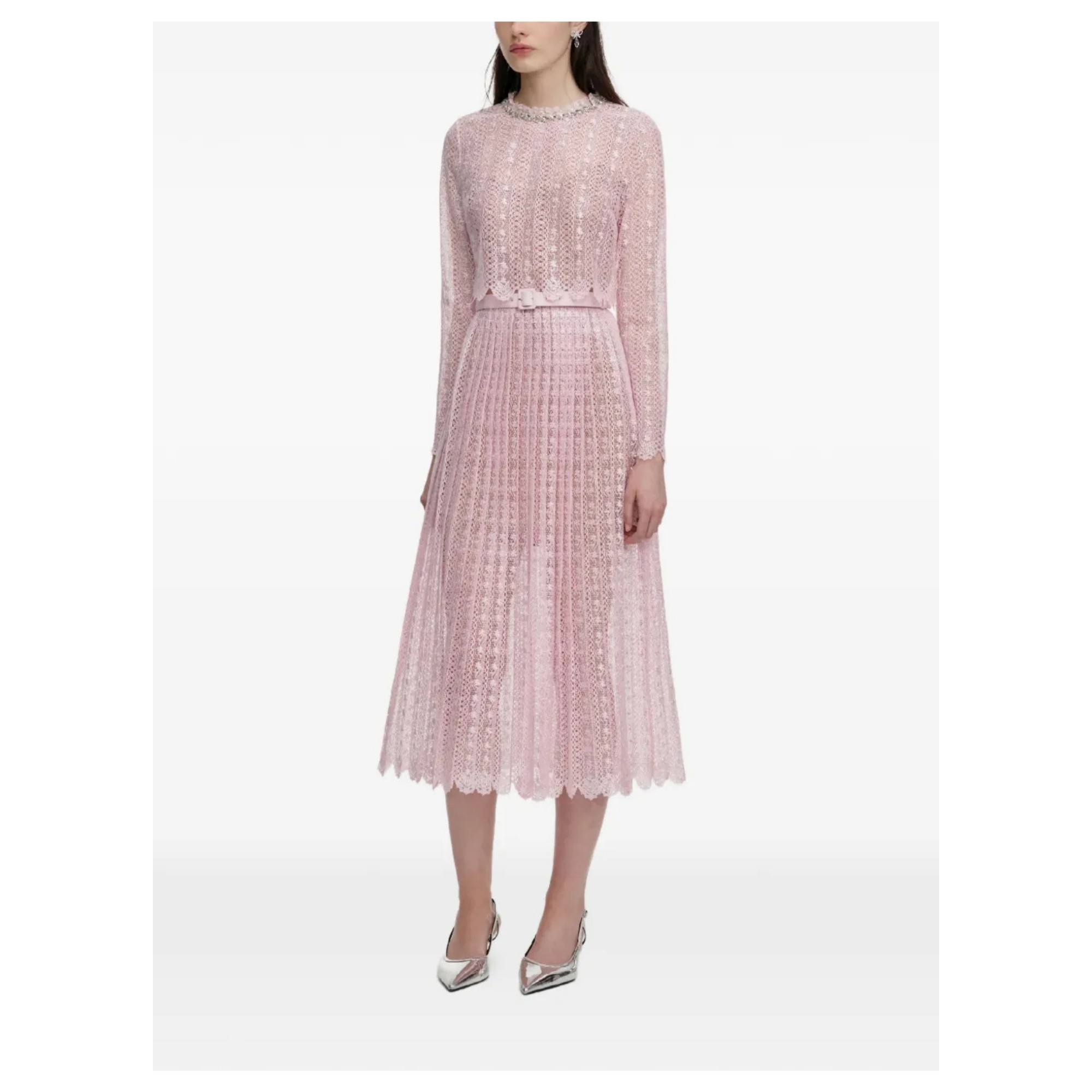 SELF PORTRAIT Midi suknelė moterims, Rožinė, Organza lace midi dress 2