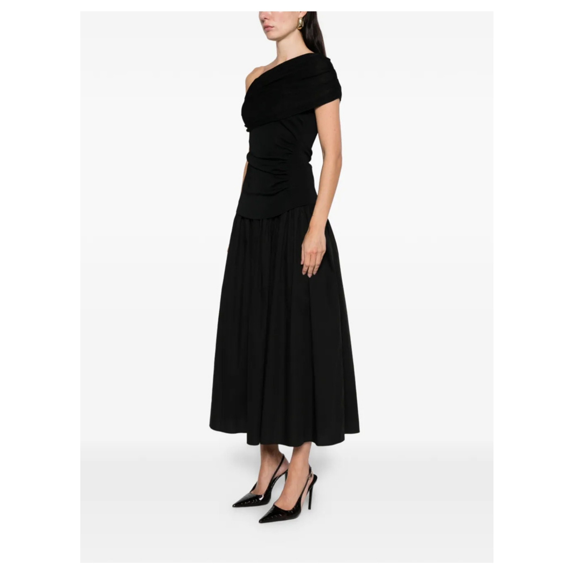 SELF PORTRAIT Midi suknelė moterims, Juoda, Draped knit midi dress 2