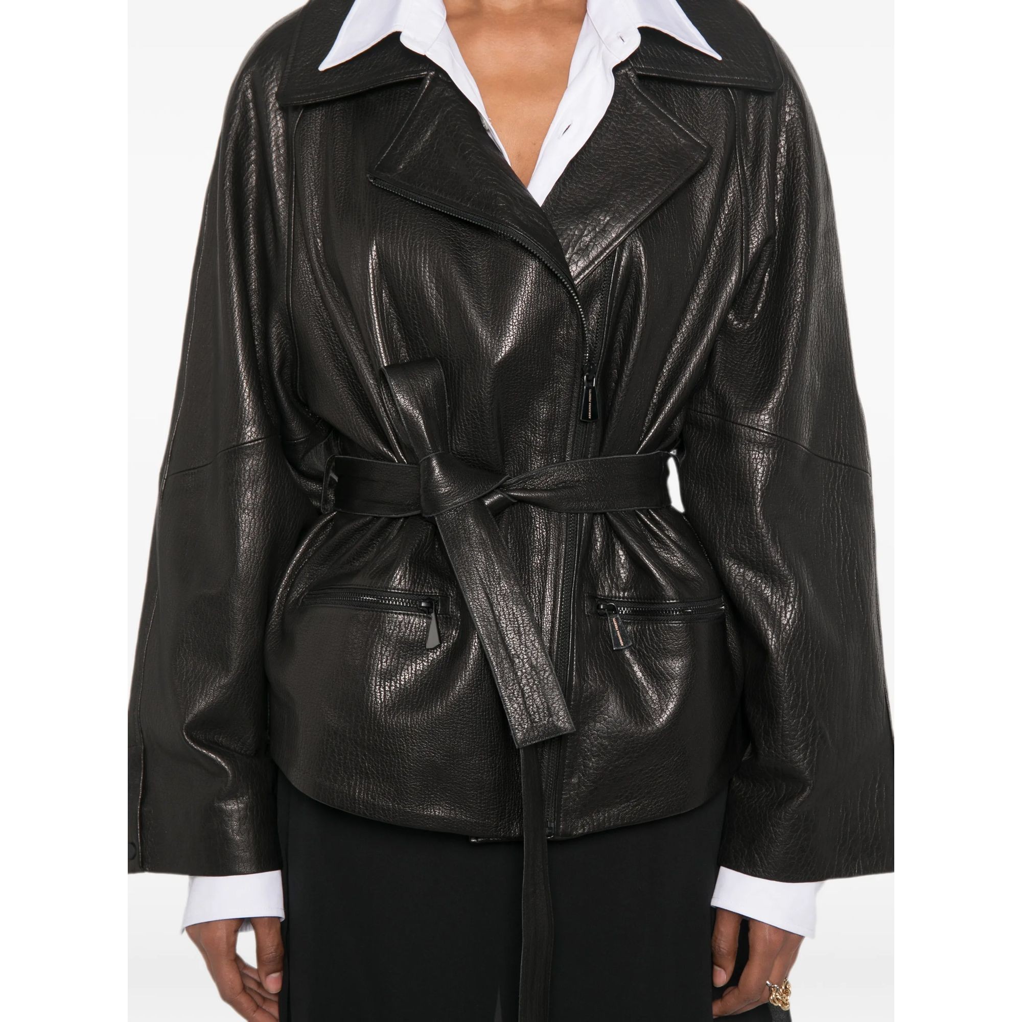 ADRIANNA FERETTI Odinė striukė moterims, Juoda, Leather jacket 5